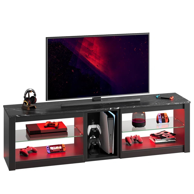 Brahma 63" TV Stand, Gaming Media Console for PS5, LED Entertainment Centre with Glass Shelves