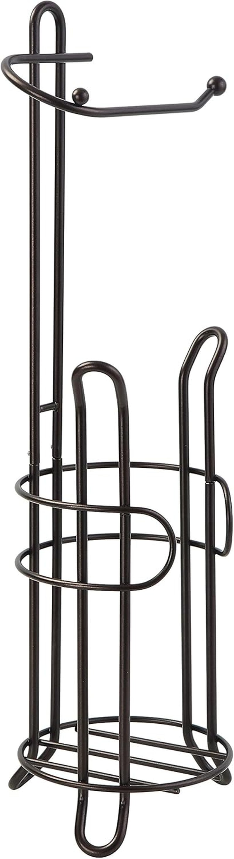 Freestanding Toilet Paper Holder with Storage – Holds 3 Spare Rolls, Heavy-Duty Steel, Oil Bronze Finish, Easy Assembly, Space-Saving Bathroom Organizer