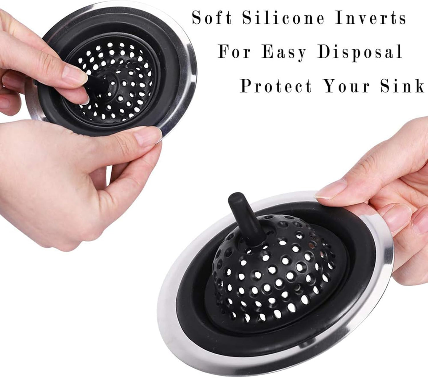 Stainless Silicone Kitchen Sink Drain Strainer, 2 Pack Drain Protector,Prevent Clogging, Large Wide Rim 4.5 Inch Diameter, Tools Home Improvement (Black)