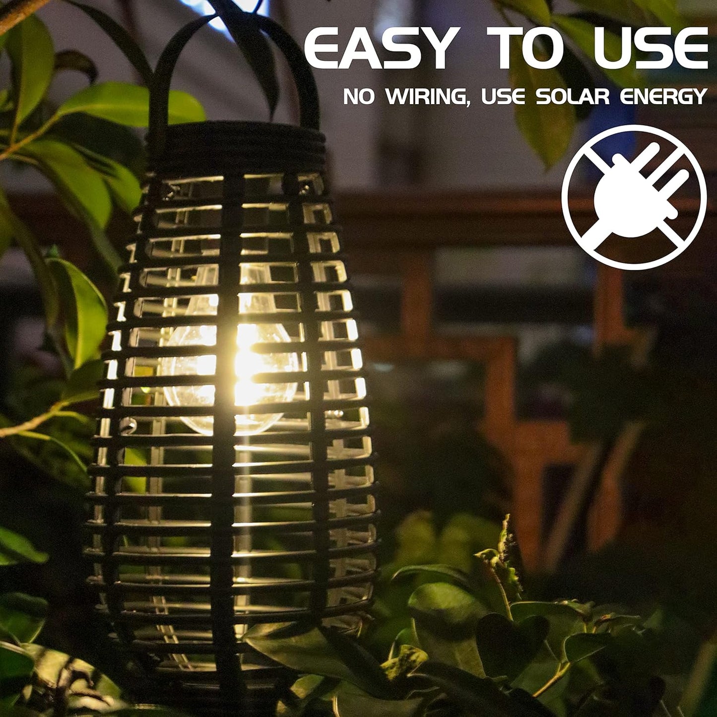 Solar Hanging Lantern Waterproof Outdoor – 2 Pack Solar Garden Lights Waterproof Decorative with Two Hooking, Edison Blub Solar Outdoor Table Lanterns for Porch.(Black)