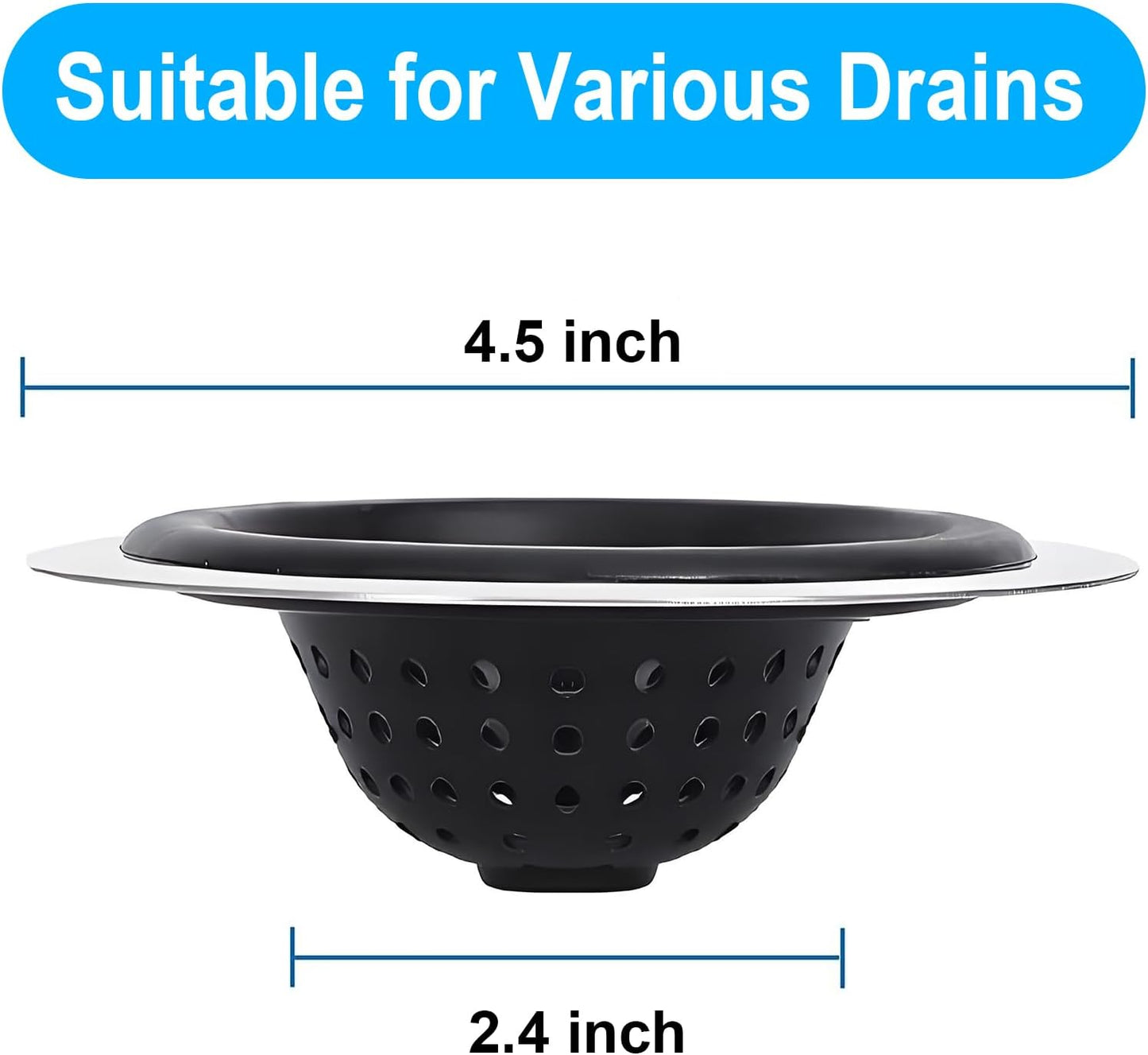 Stainless Silicone Kitchen Sink Drain Strainer, 2 Pack Drain Protector,Prevent Clogging, Large Wide Rim 4.5 Inch Diameter, Tools Home Improvement (Black)