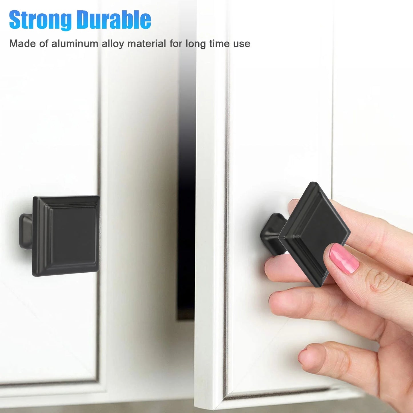 20/10Pcs Modern Cabinet Knobs Flat Black Cabinet Door Knobs, 1.2In Diameter Kitchen Cabinet Knobs Dresser Drawer Knobs, Solid Black Hardware Square Drawer Handles and Pulls for Cupboard Closet
