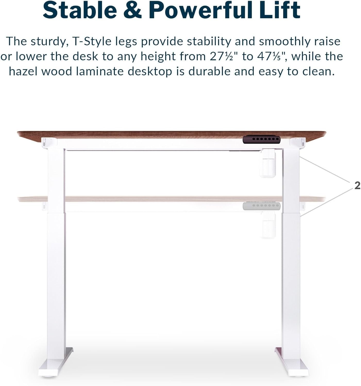 Essential Height Adjustable Electric Standing Desk - Home Office Standing Desk (desk) Sturdy T-Legs - Quiet Motorized Desk - 48"X24" - Hazel Wood - 1 Box