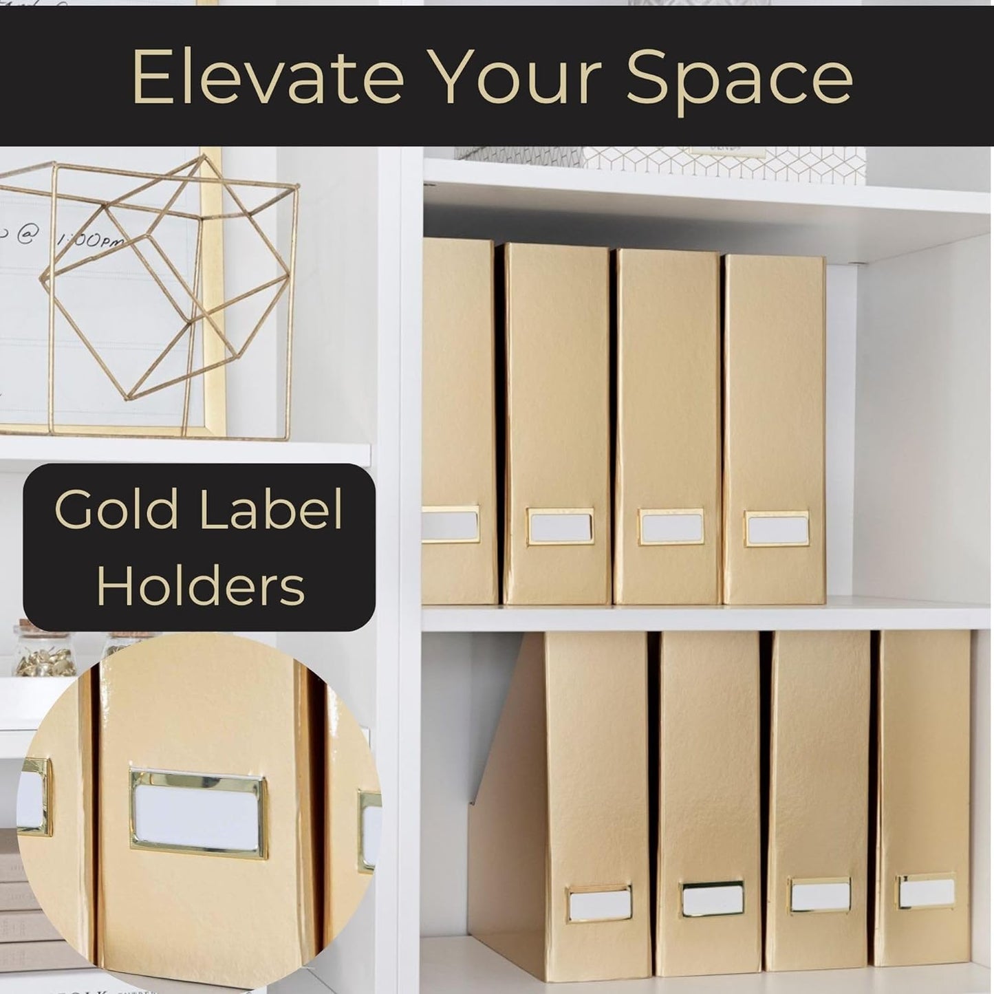 Gold Magazine File Holder Set of 4 – Stylish Desk Organizer for Home & Office - Elegant Office Supplies, Bookends & Durable File Holders for a Gold Office Decor