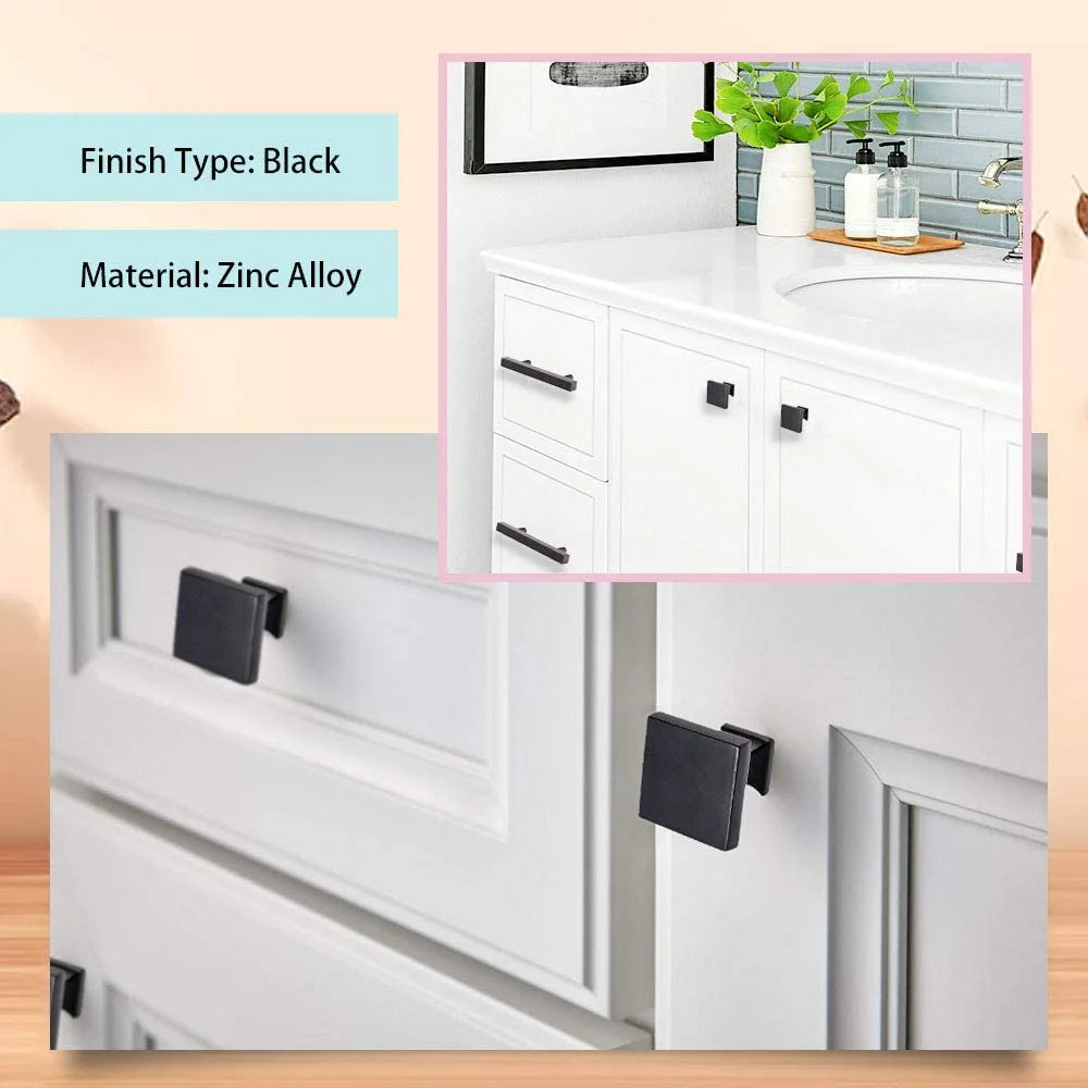 20/10Pcs Modern Cabinet Knobs Flat Black Cabinet Door Knobs, 1.2In Diameter Kitchen Cabinet Knobs Dresser Drawer Knobs, Solid Black Hardware Square Drawer Handles and Pulls for Cupboard Closet