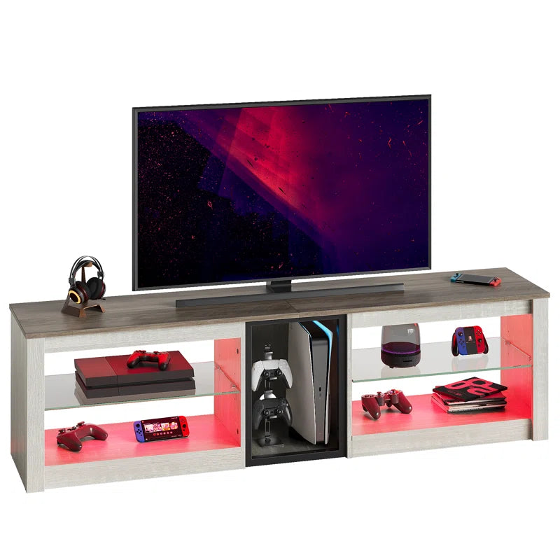 Brahma 63" TV Stand, Gaming Media Console for PS5, LED Entertainment Centre with Glass Shelves