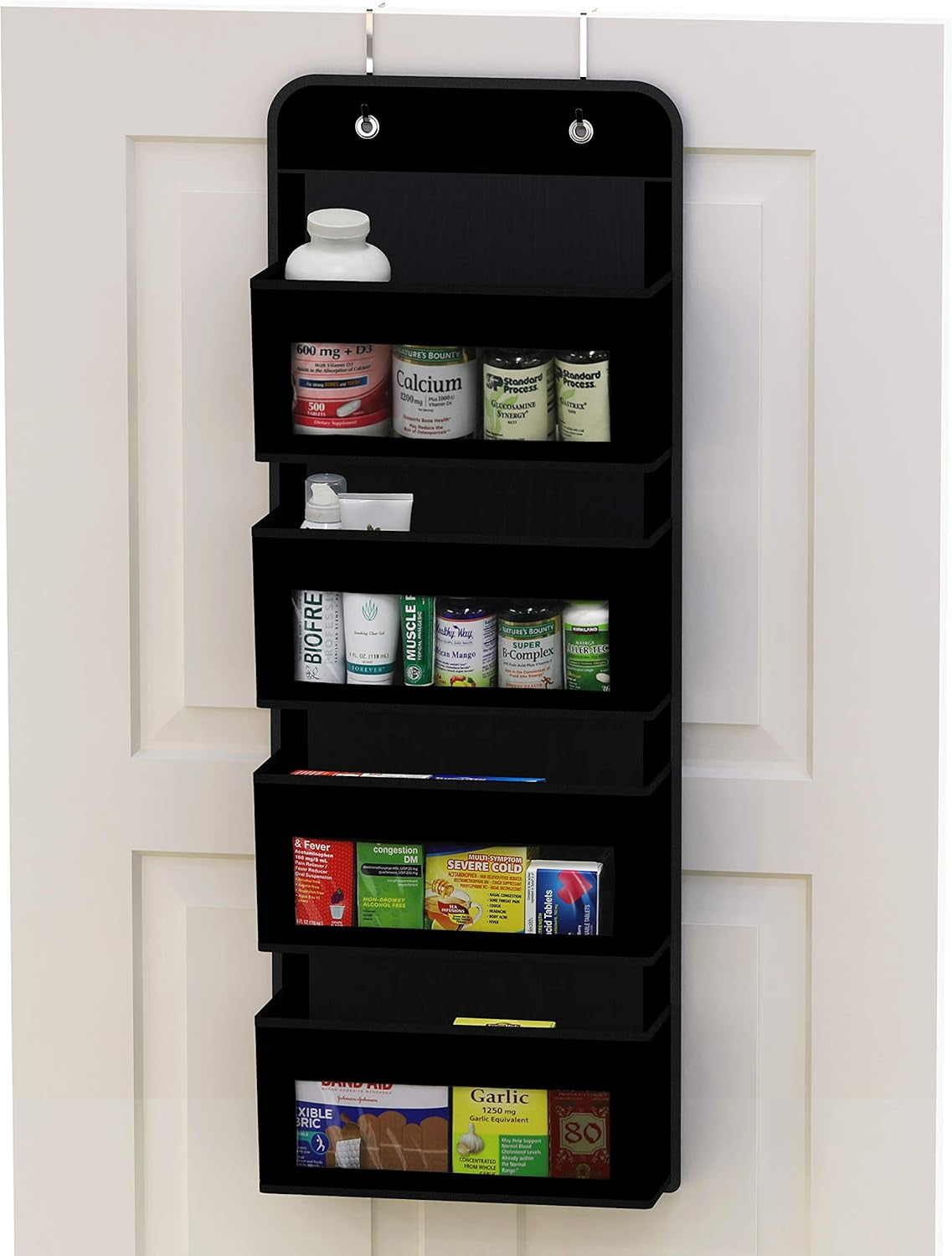 over Door/Wall Mount 4 Clear Window Pocket Organizer, Black