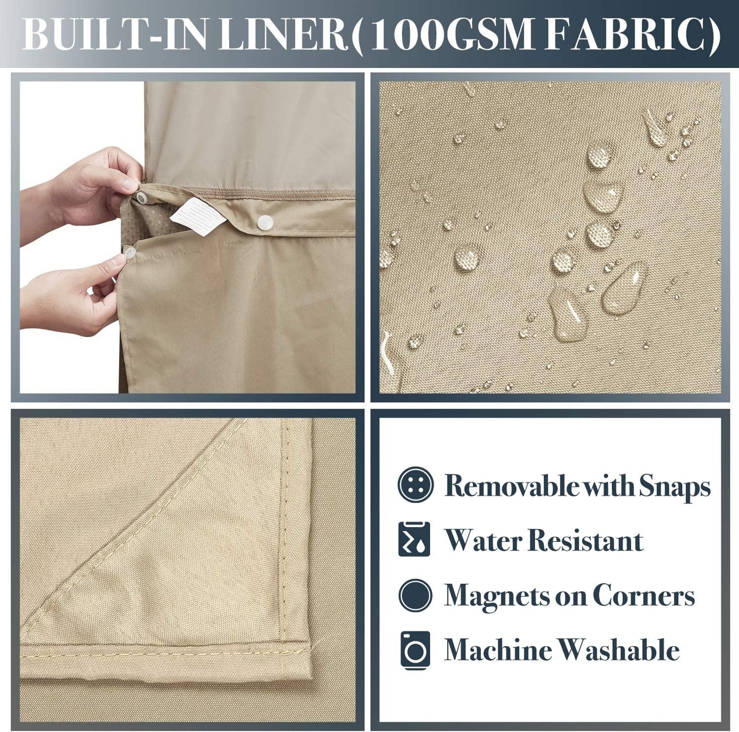 Waffle Weave Shower Curtain with Snap-In Fabric Liner Set, 12 Hooks Included - Hotel Style, Water-Repellent & Washable, Mesh Top Window - 71X72, Linen