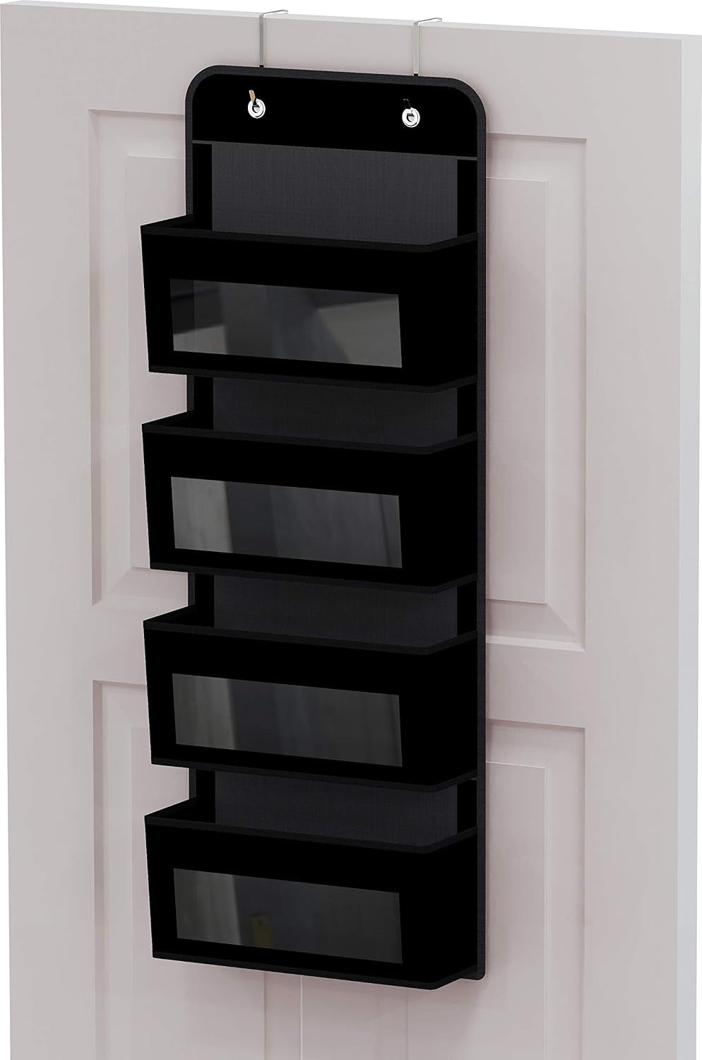 over Door/Wall Mount 4 Clear Window Pocket Organizer, Black