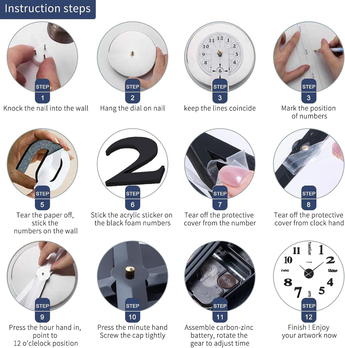 20-28 Inch DIY Wall Clock 3D Frameless Silent Non-Ticking, Modern Battery Operated Wall Clocks for Living Room, Bedroom, Office, and Home Decoration (Black)