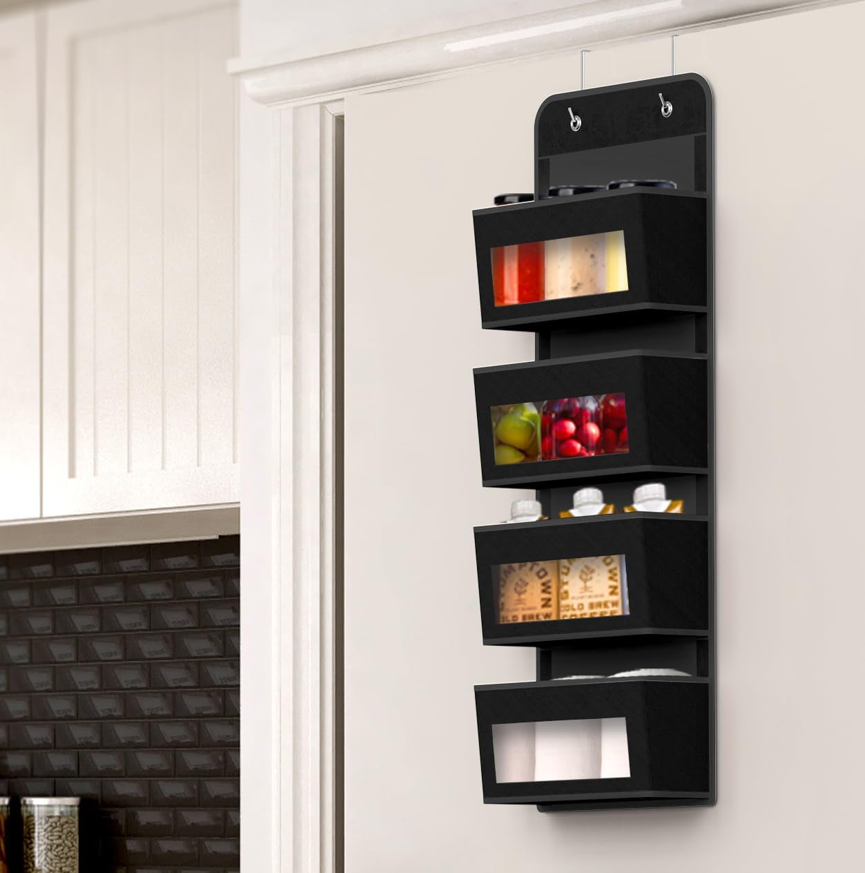 over Door/Wall Mount 4 Clear Window Pocket Organizer, Black