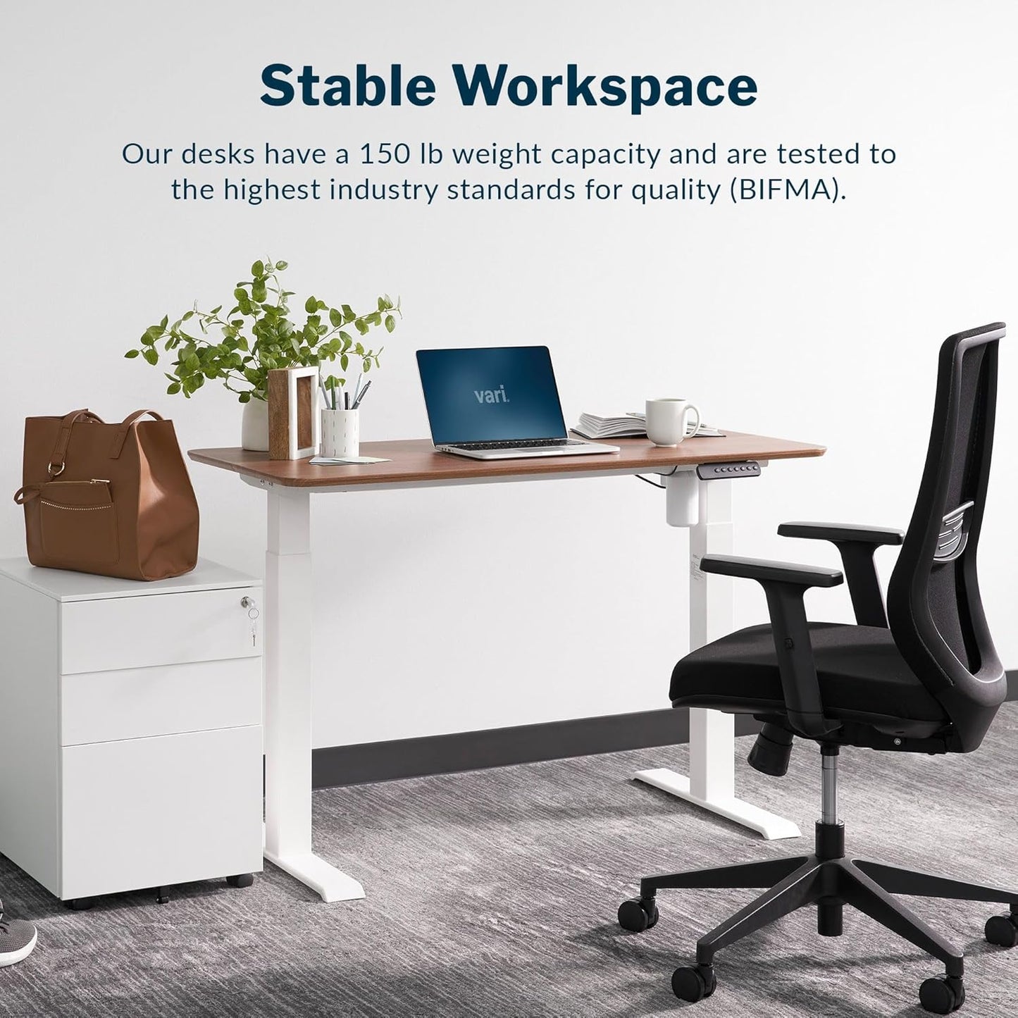 Essential Height Adjustable Electric Standing Desk - Home Office Standing Desk (desk) Sturdy T-Legs - Quiet Motorized Desk - 48"X24" - Hazel Wood - 1 Box