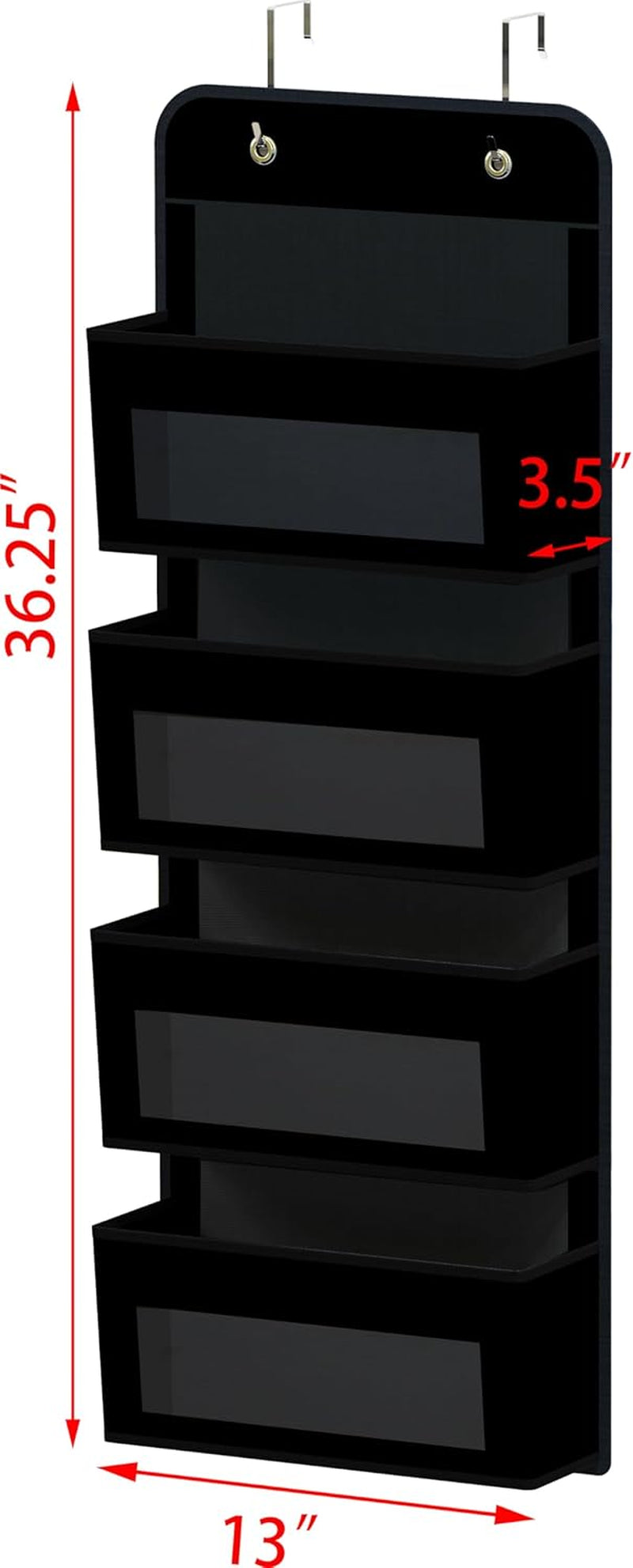 over Door/Wall Mount 4 Clear Window Pocket Organizer, Black
