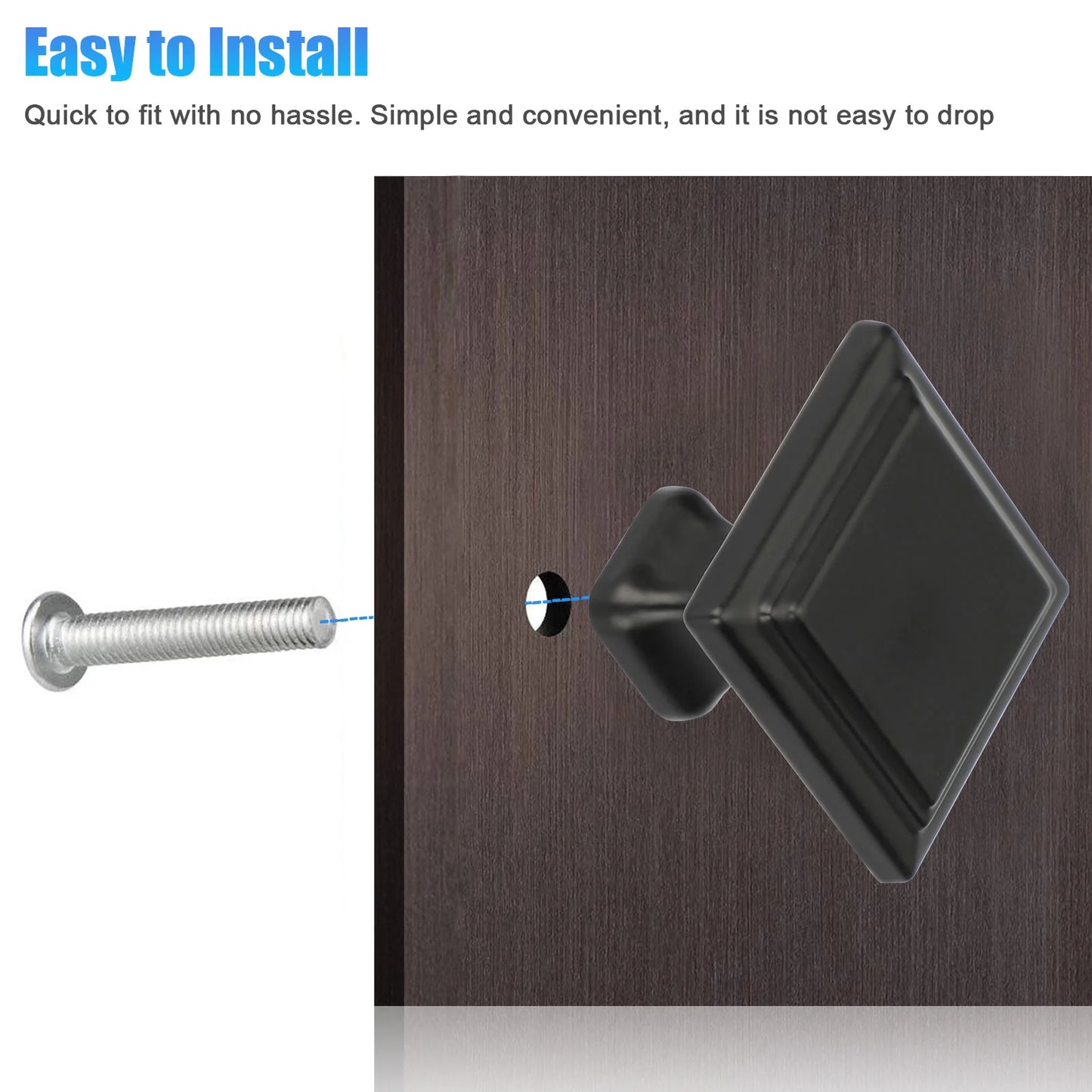 20/10Pcs Modern Cabinet Knobs Flat Black Cabinet Door Knobs, 1.2In Diameter Kitchen Cabinet Knobs Dresser Drawer Knobs, Solid Black Hardware Square Drawer Handles and Pulls for Cupboard Closet