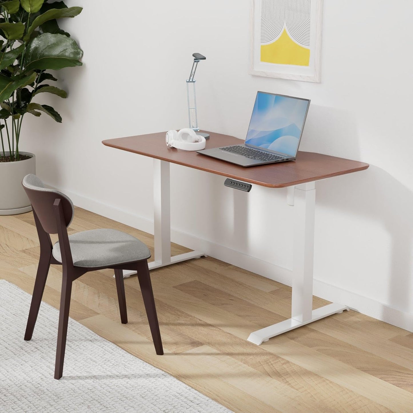 Essential Height Adjustable Electric Standing Desk - Home Office Standing Desk (desk) Sturdy T-Legs - Quiet Motorized Desk - 48"X24" - Hazel Wood - 1 Box