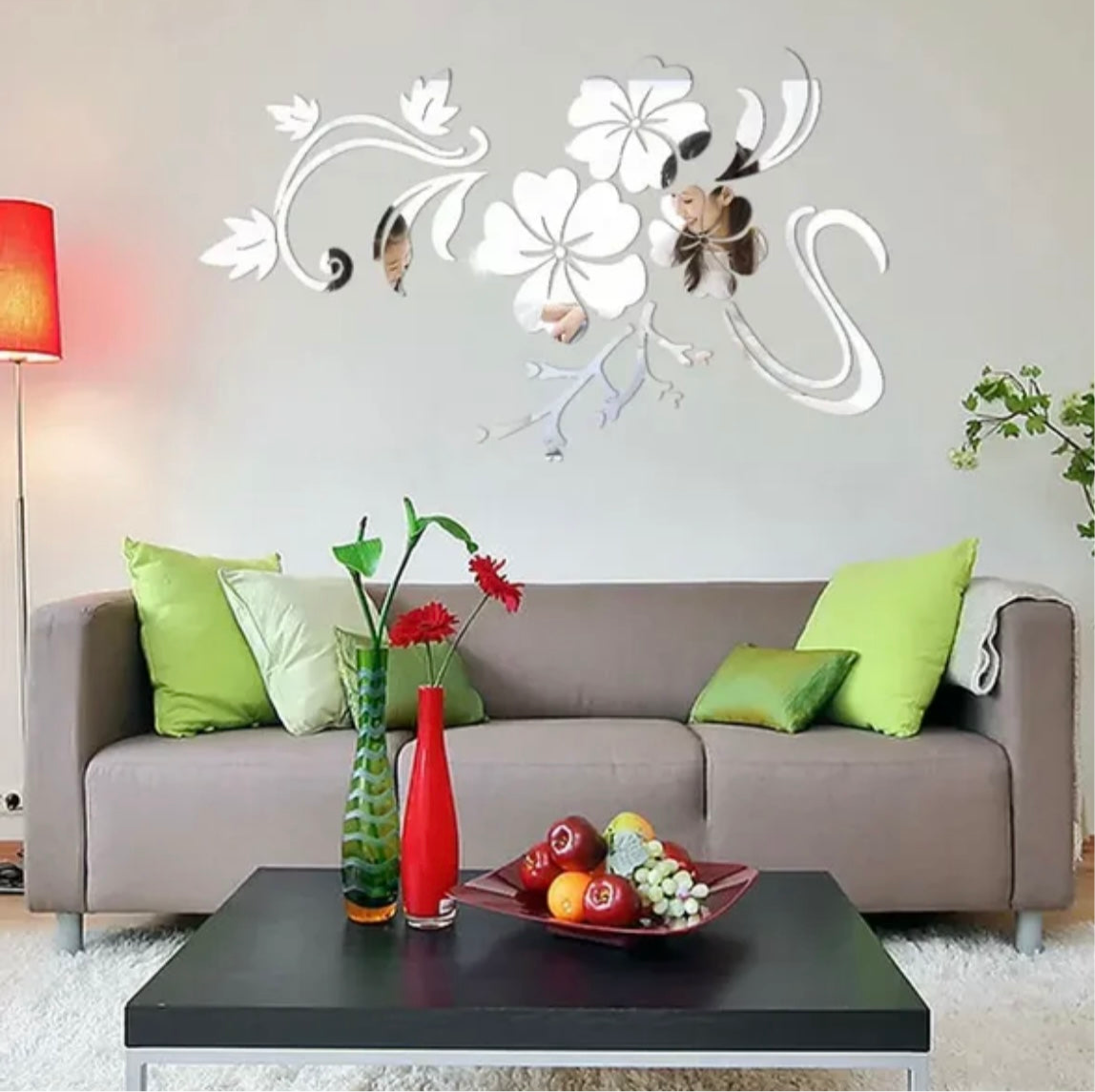 3D Flower Mirror Wall Stickers
