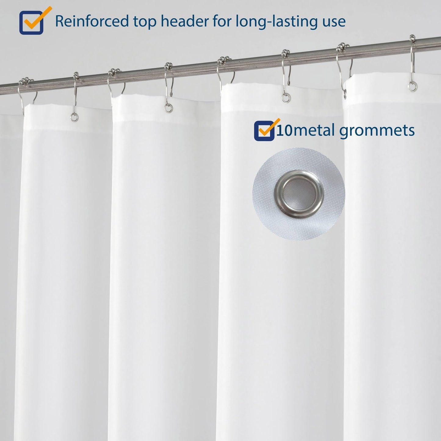 Fabric Shower Curtain Liner Extra Long Stall Size 54 Width by 80 Length Inches, Hotel Quality, Washable, White Bathroom Curtains with Grommets, 54X80