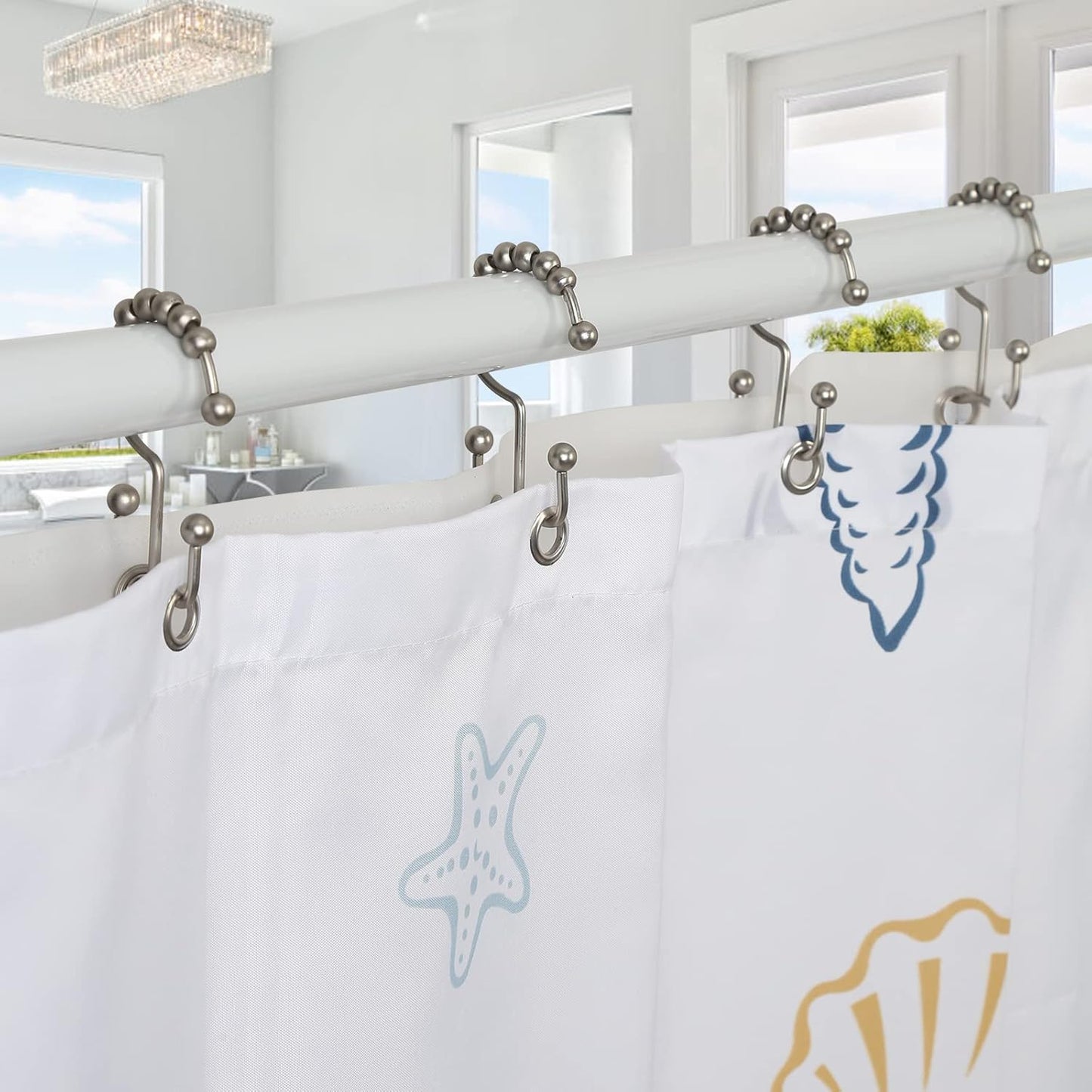 Rust-Resistant Metal Shower Curtain Hooks - Double Glide Design, Set of 12 in Matte Nickel for Smooth Bathroom Shower Experience