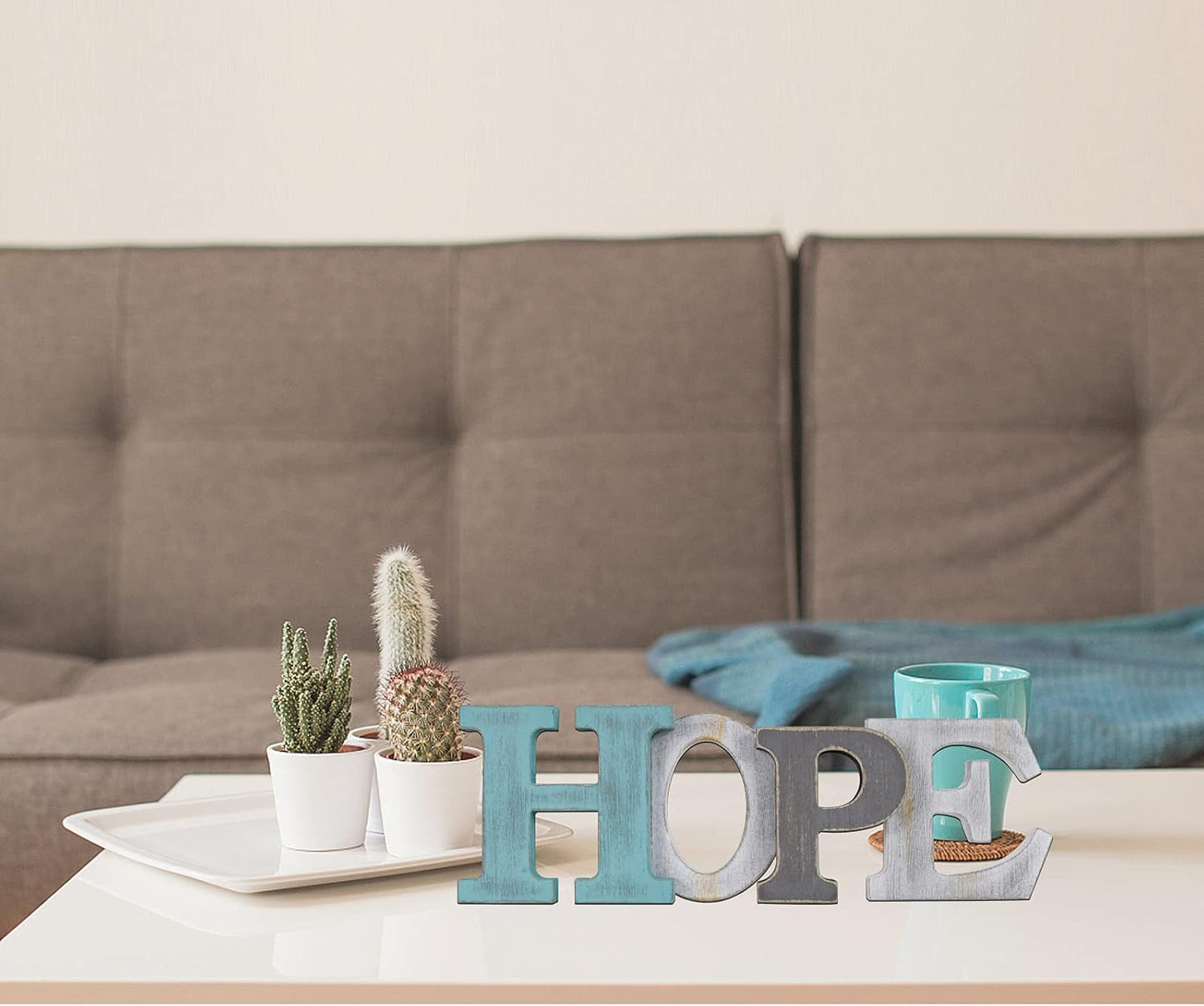Rustic Wood Home Sign Décor, Decorative Block Word Sign Home Letters Sign, Hanging Wooden Home Cutout Word Sign Wall Décor Home Wall Decoration (Hope)