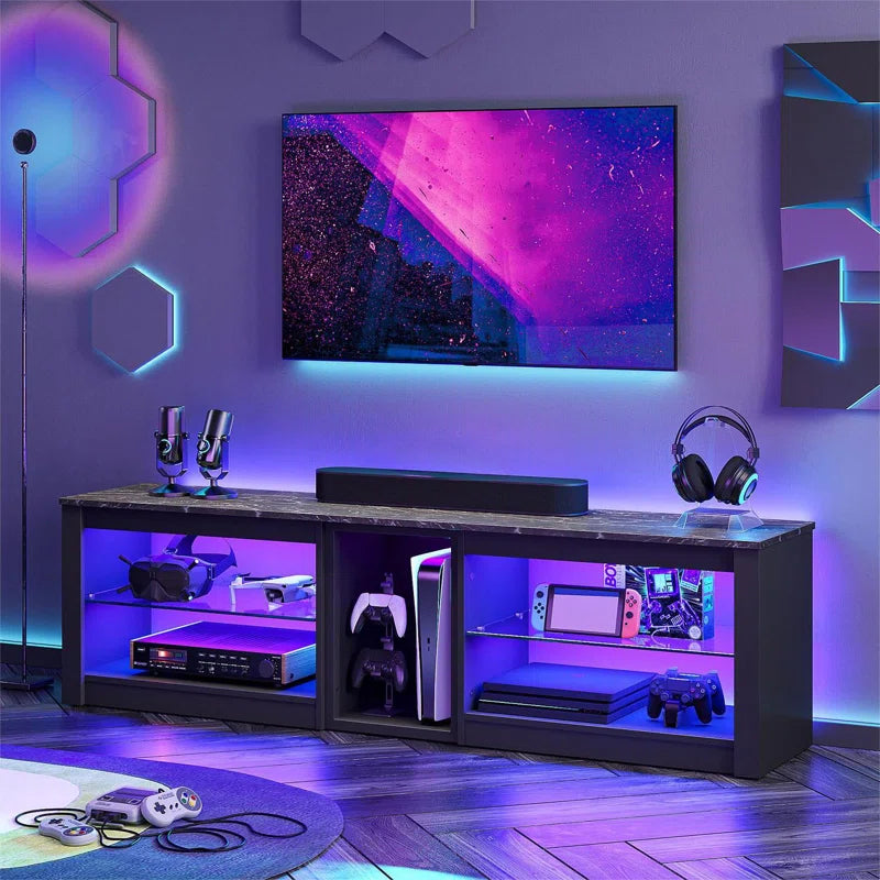 Brahma 63" TV Stand, Gaming Media Console for PS5, LED Entertainment Centre with Glass Shelves
