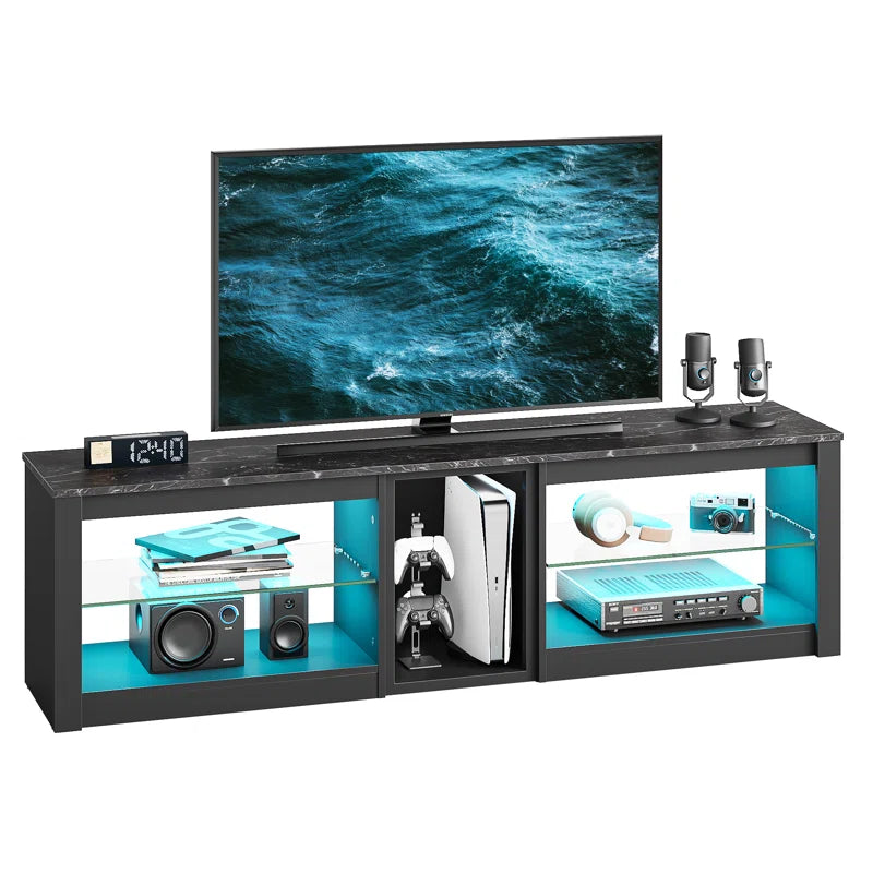 Brahma 63" TV Stand, Gaming Media Console for PS5, LED Entertainment Centre with Glass Shelves