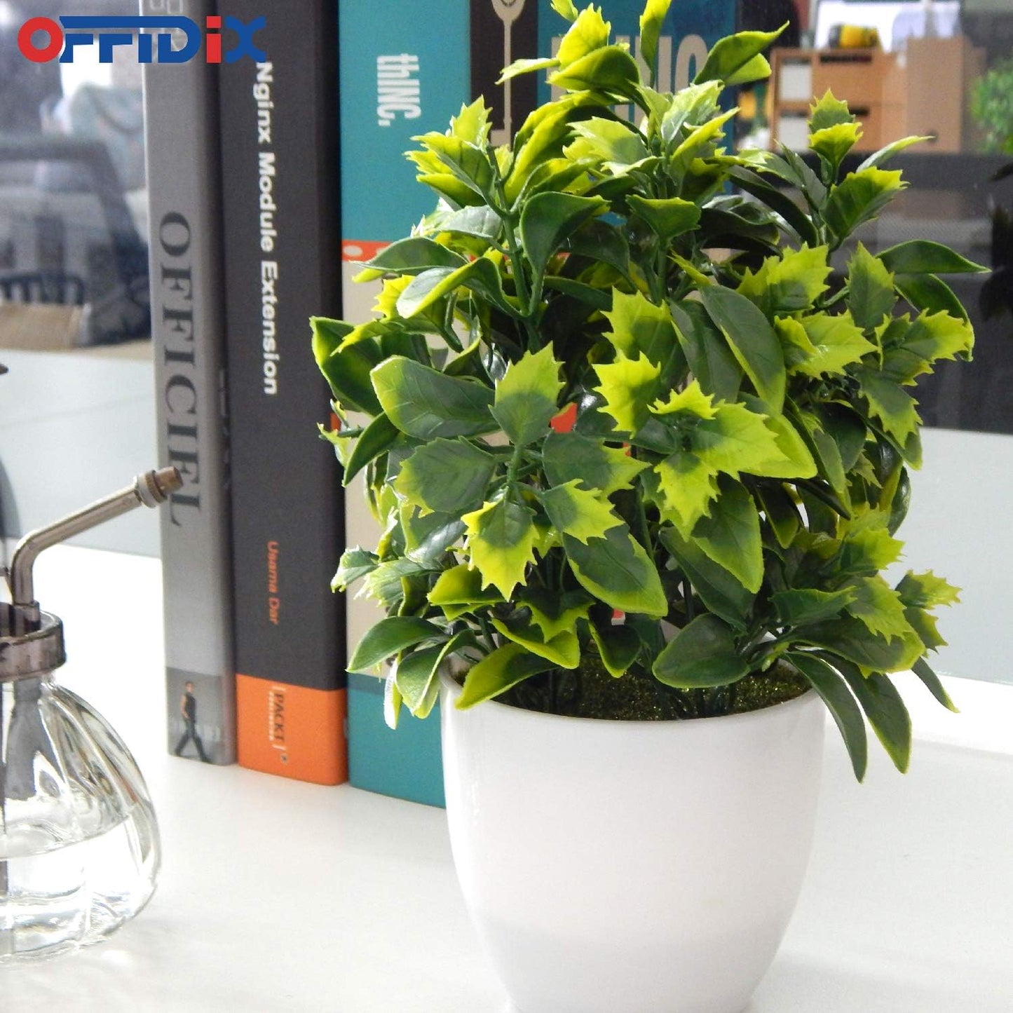 Artificial Plastic Mini Plants in White Pot,Desk Plant Artificial Flowers with Vase,Small Faux Plastic Plants for Home Kitchen Garden Office Indoor Decor