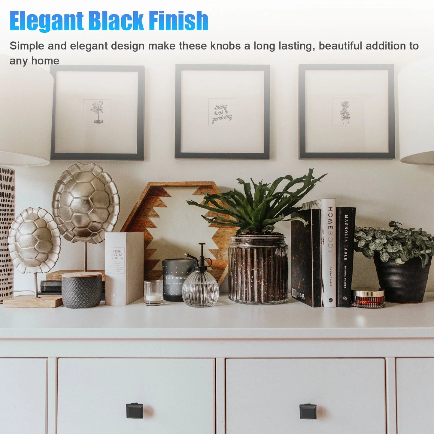 20/10Pcs Modern Cabinet Knobs Flat Black Cabinet Door Knobs, 1.2In Diameter Kitchen Cabinet Knobs Dresser Drawer Knobs, Solid Black Hardware Square Drawer Handles and Pulls for Cupboard Closet