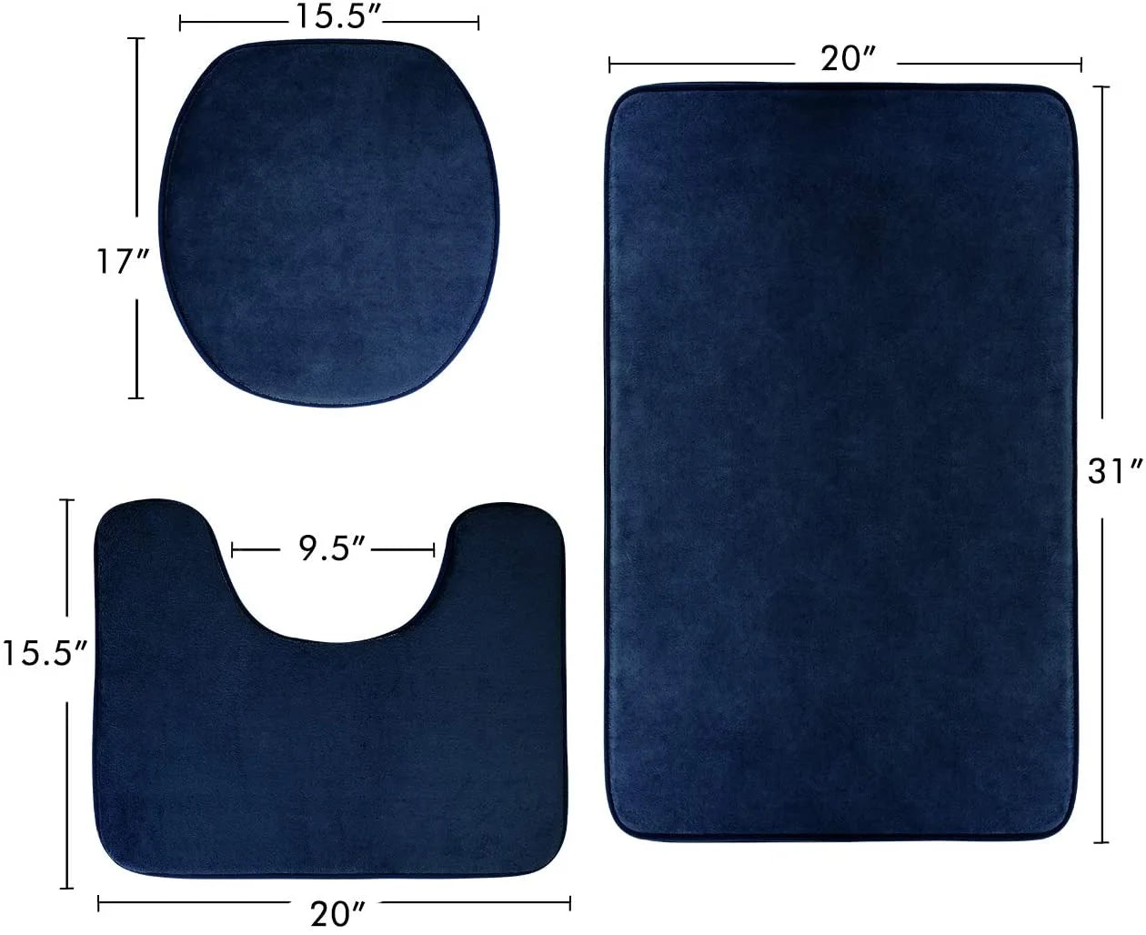 Blue Memory Foam Polyvinyl Chloride Bath Rugs, 31" X 20", Non Slip 3 Count