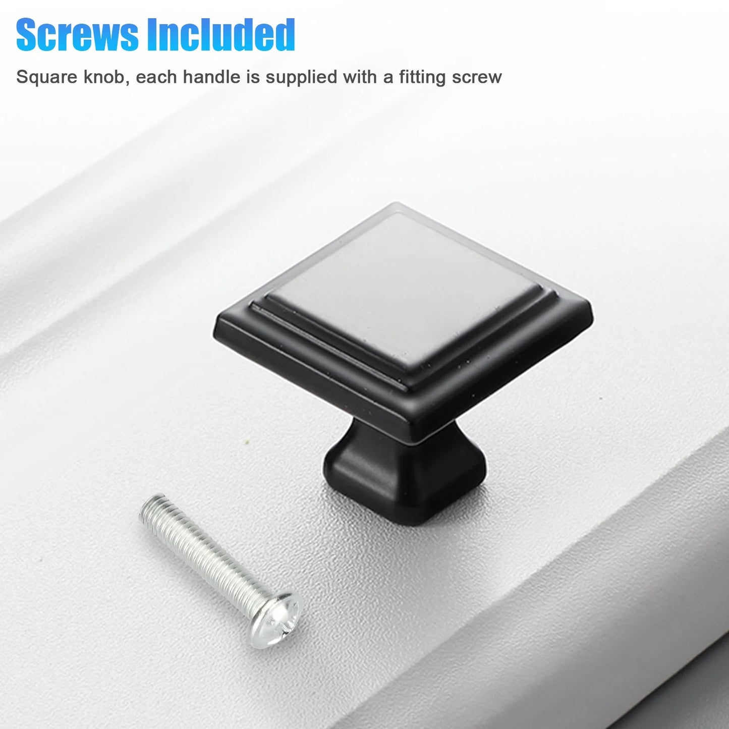 20/10Pcs Modern Cabinet Knobs Flat Black Cabinet Door Knobs, 1.2In Diameter Kitchen Cabinet Knobs Dresser Drawer Knobs, Solid Black Hardware Square Drawer Handles and Pulls for Cupboard Closet