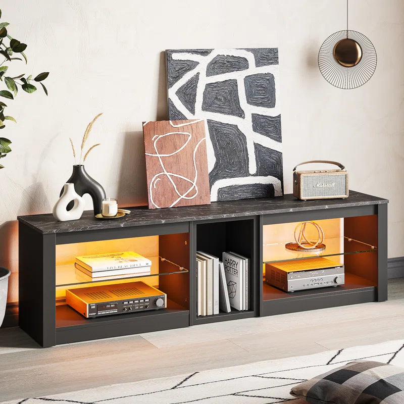 Brahma 63" TV Stand, Gaming Media Console for PS5, LED Entertainment Centre with Glass Shelves