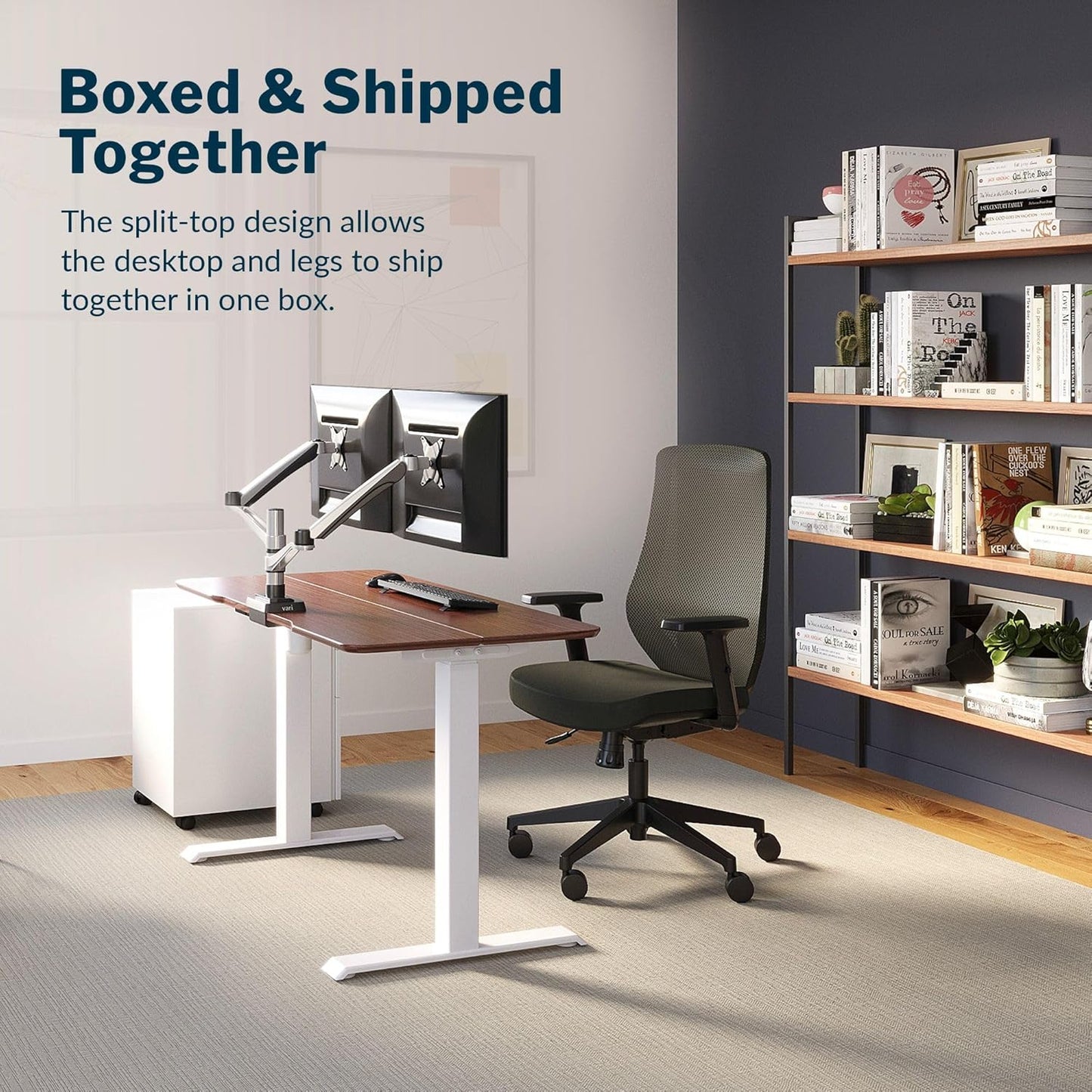 Essential Height Adjustable Electric Standing Desk - Home Office Standing Desk (desk) Sturdy T-Legs - Quiet Motorized Desk - 48"X24" - Hazel Wood - 1 Box