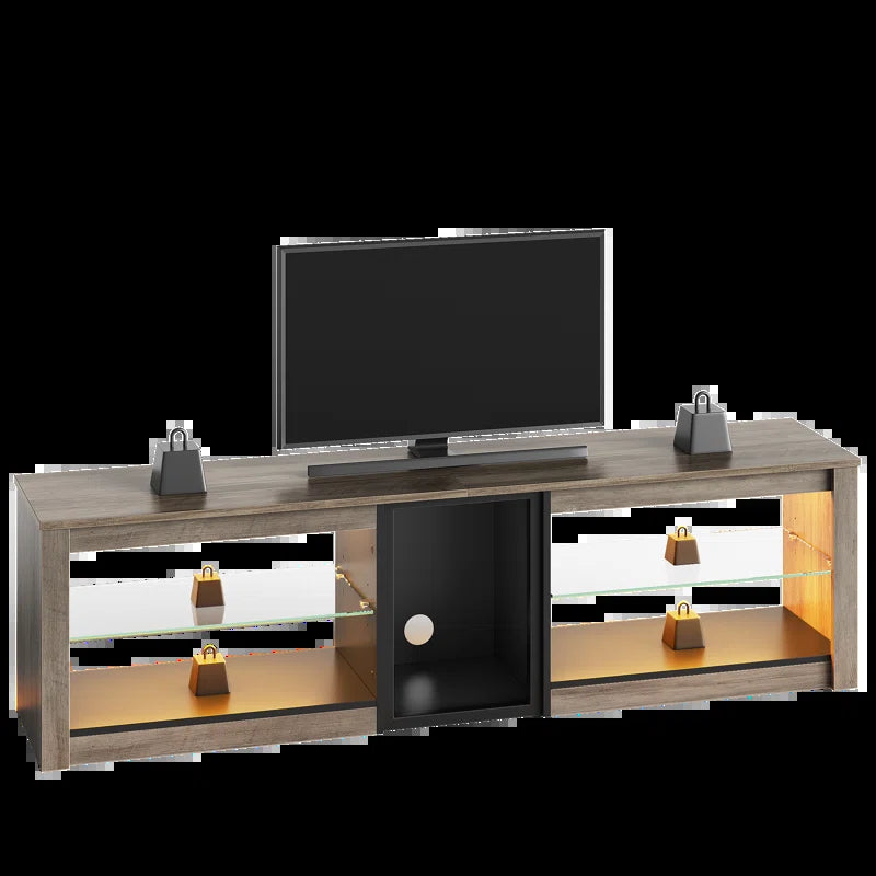 Brahma 63" TV Stand, Gaming Media Console for PS5, LED Entertainment Centre with Glass Shelves