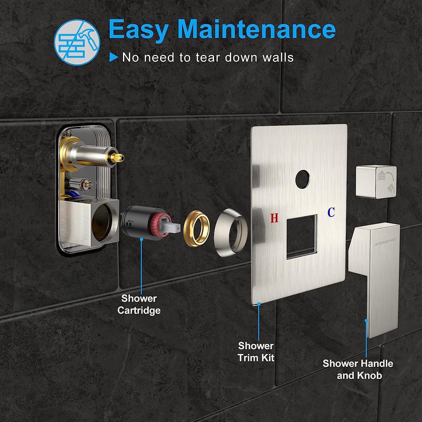 Rain Shower System Sets Faucet: 10 Inch Overhead Rainhead Shower Combo Set with Handheld and Valve-Luxury Modern Mixer Rainfall Brushed Nickel Shower Faucets Sets Complete
