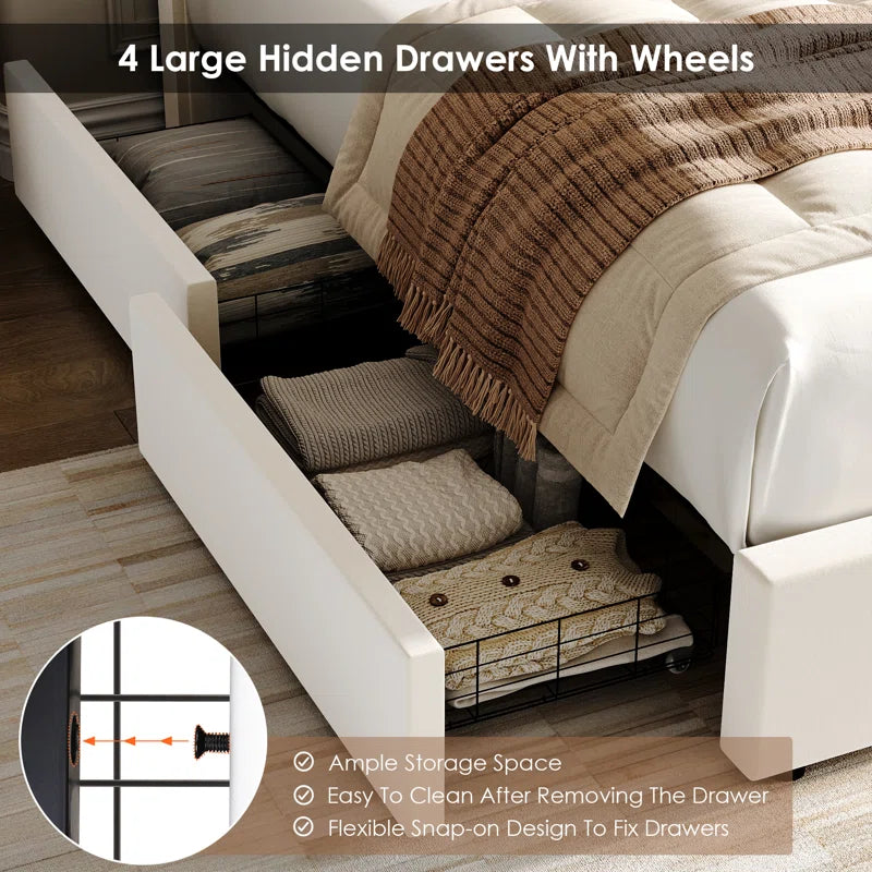 Kraus Velvet Upholstered Platform Storage Bed with LED Lights