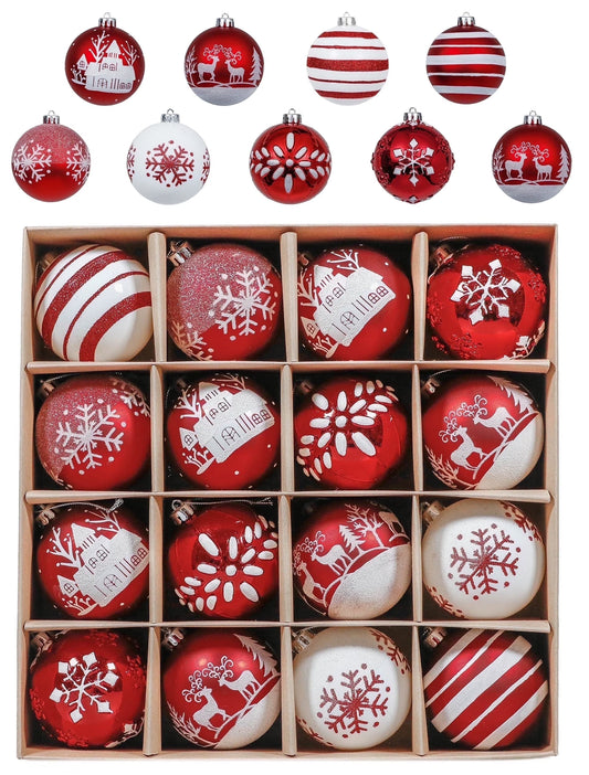 16Ct 3.15" Christmas Ornaments, Red White Christmas Hanging Tree Ornaments for Party Decor