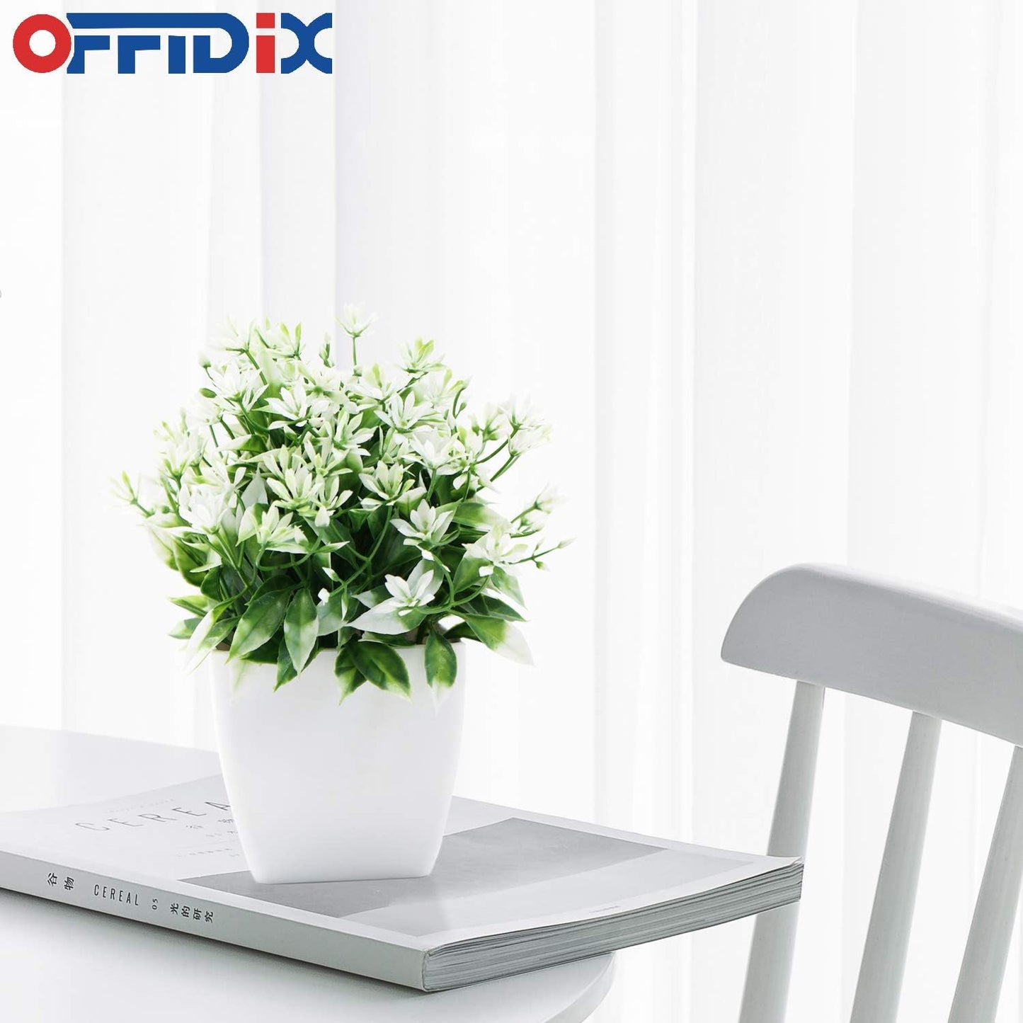 Artificial Plants,Mini Artifical Flower with Plastic White Square Pots Office Plant Topiary Shrubs Fake Plants for Bathroom,House Decorations