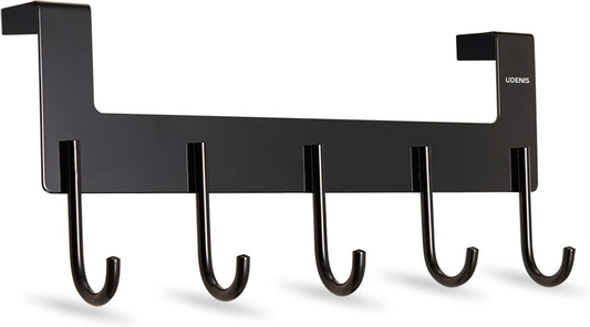 Over the Door Towel Rack,Over the Door Hooks,Heavy Duty Aluminum over the Door Hanger for Hanging Coat, Bag, Robe,Clothes,Towels,Hat - 5 Hooks, Brush Finish (Matte Black 1Pcs)