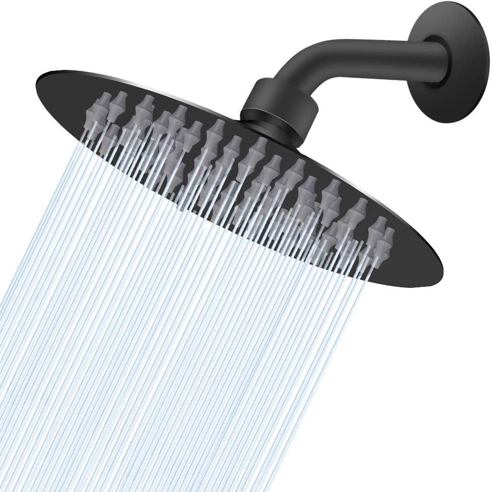 Rain Shower Head, Ultra-Thin Design-Pressure Boosting, Awesome Some Experience, High Flow Stainless Steel Rainfall Head (6 Inch,Matte Black)