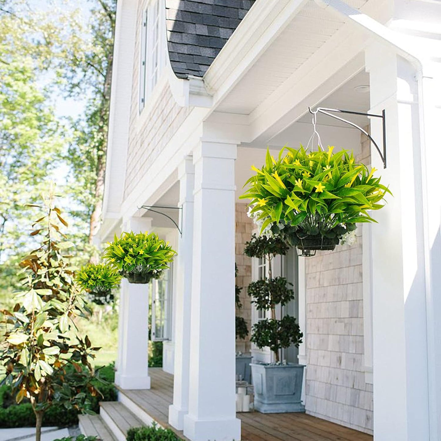6Pcs Fake Flower Plants Outdoor Artificial Morning Glory Shrubs Bundles UV Resistant Faux Plastic Kitchen Bouquets Indoor Table Centerpieces Home Office Summer Fall Decor Yellow