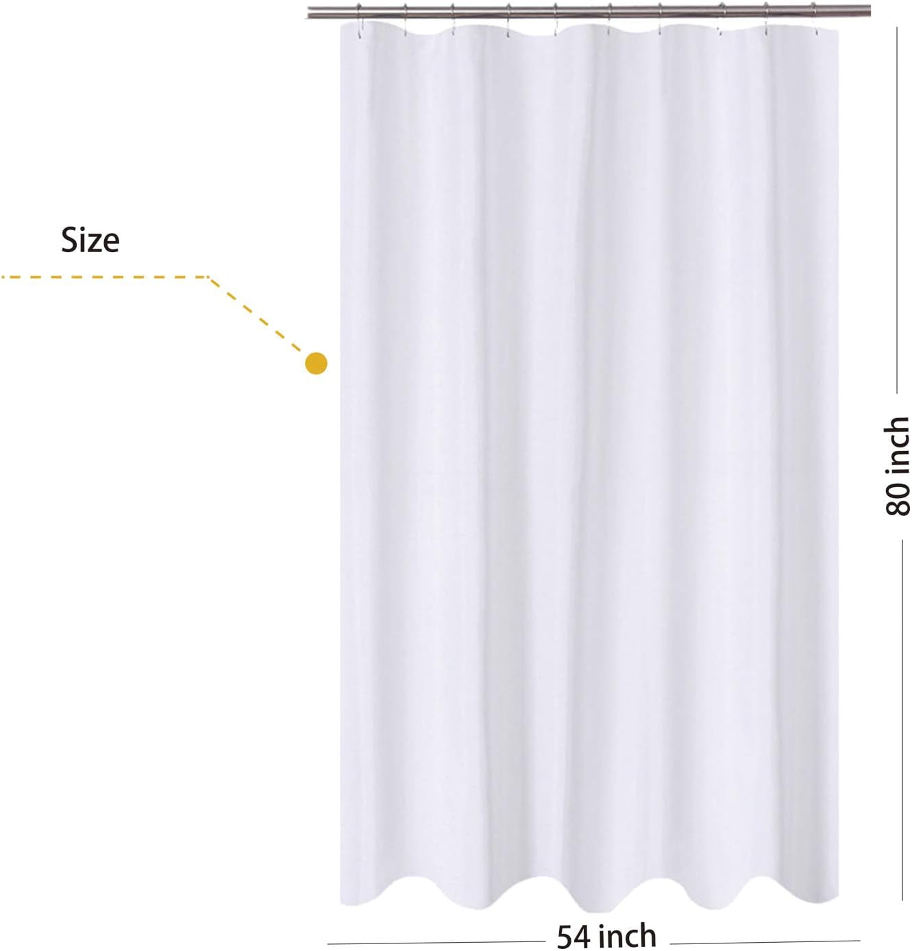 Fabric Shower Curtain Liner Extra Long Stall Size 54 Width by 80 Length Inches, Hotel Quality, Washable, White Bathroom Curtains with Grommets, 54X80