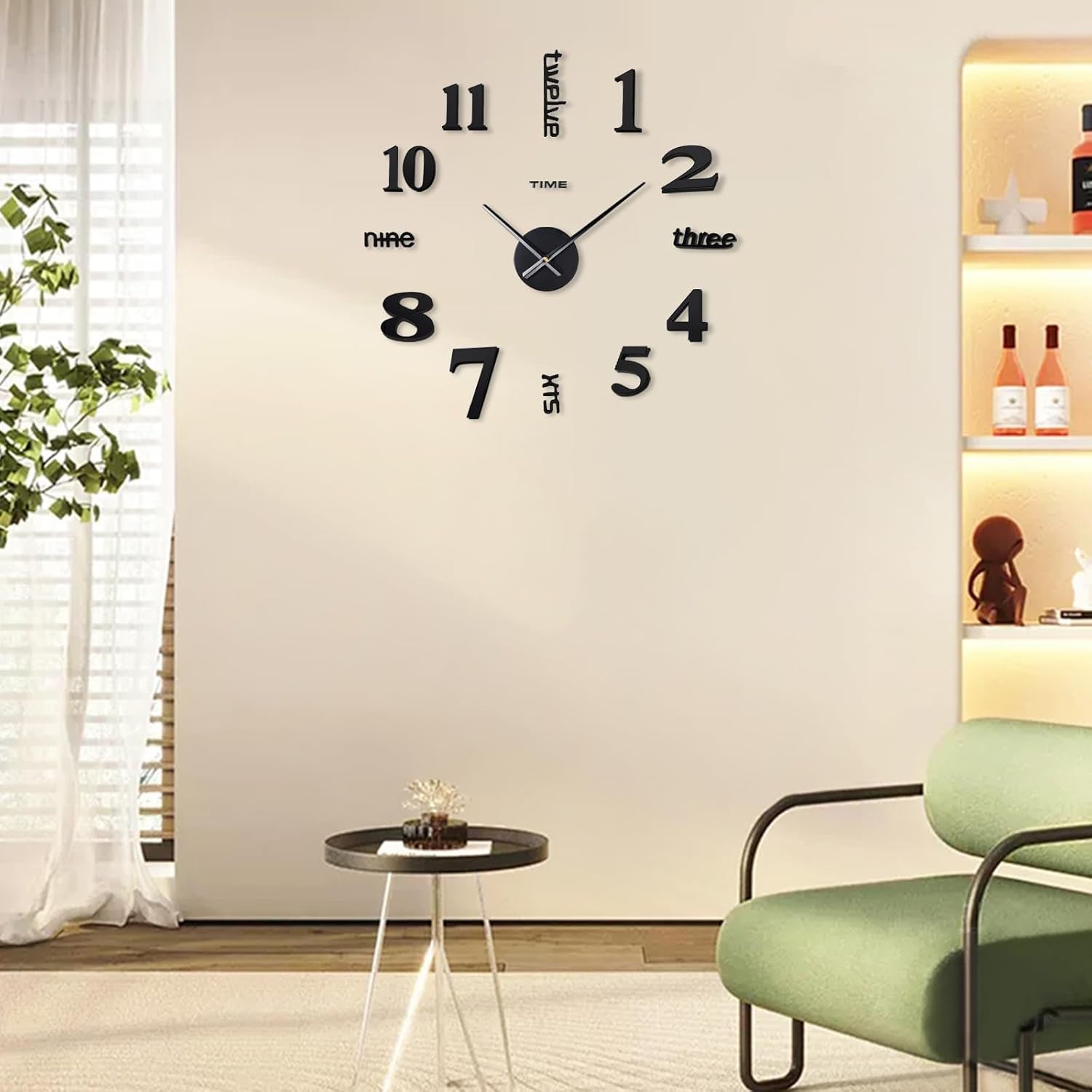 20-28 Inch DIY Wall Clock 3D Frameless Silent Non-Ticking, Modern Battery Operated Wall Clocks for Living Room, Bedroom, Office, and Home Decoration (Black)