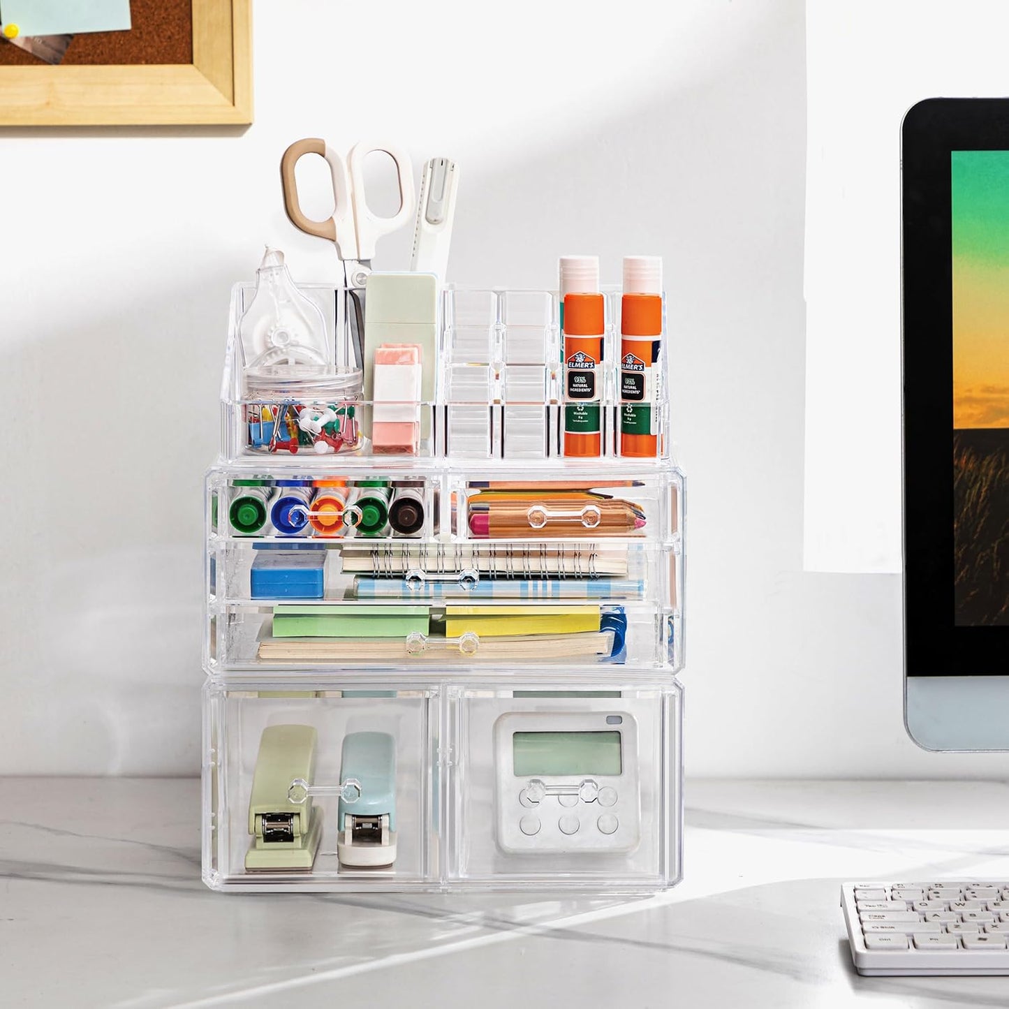 Desk Organizer with 6 Drawers, Large Stackable Pencil Pen Holder & Art Supplies Storage, Multi-Functional Desktop Organizers and Accessories for Office, Home, School