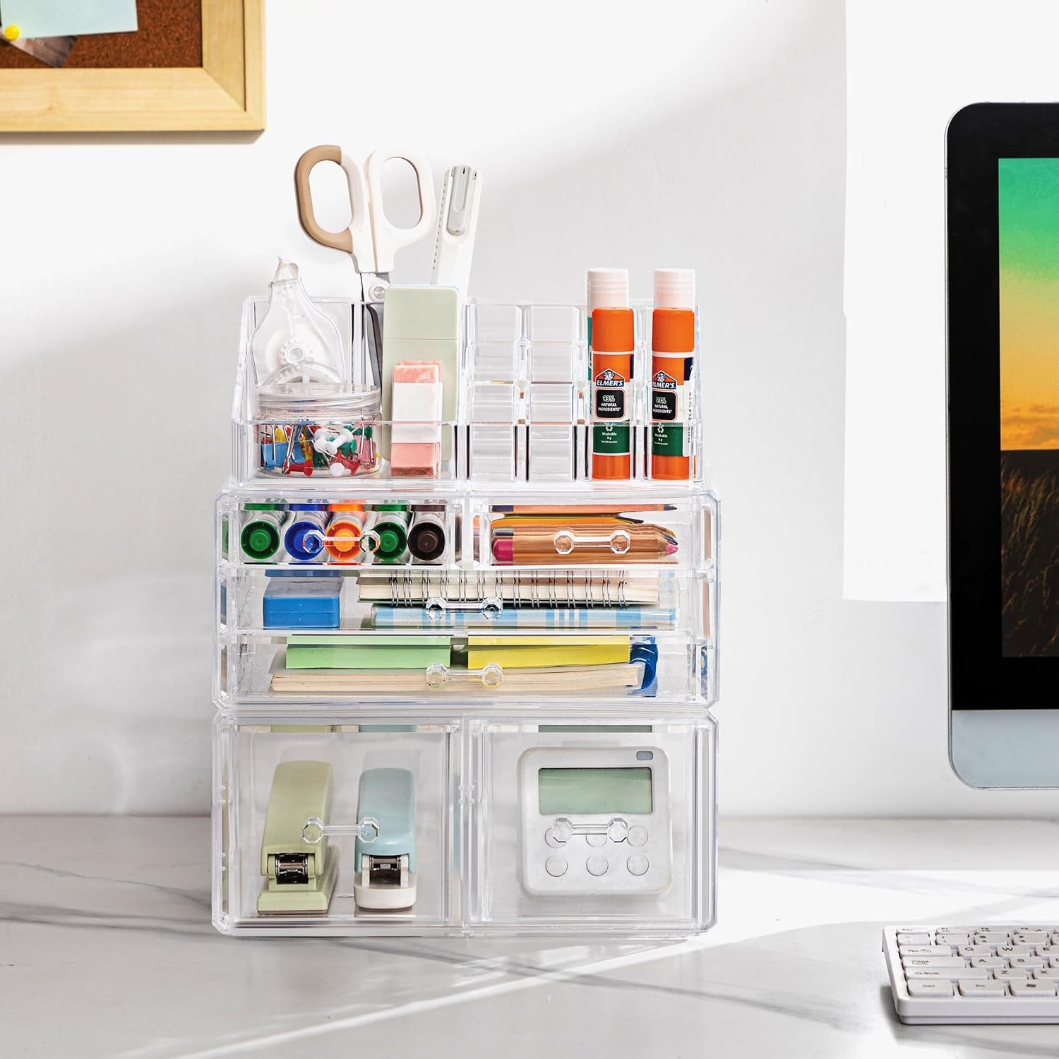 Desk Organizer with 6 Drawers, Large Stackable Pencil Pen Holder & Art Supplies Storage, Multi-Functional Desktop Organizers and Accessories for Office, Home, School