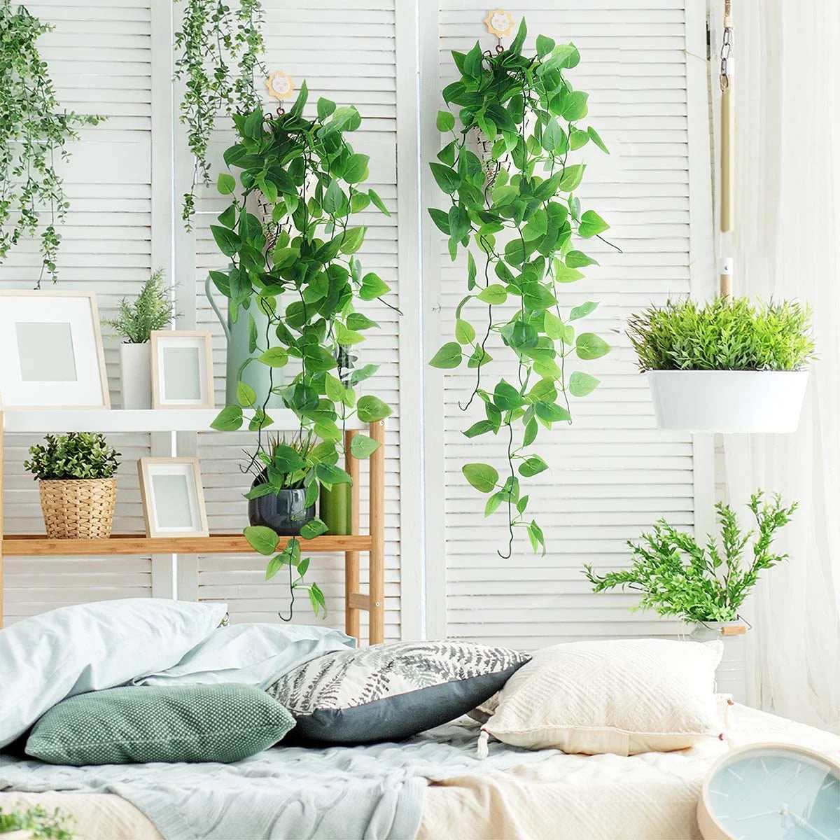 2 Pack Artificial Hanging Plants with Baskets, Fake Hanging Ivy Vine Wall Hanging Plants Greenery for Home Garden Room Wedding Decorations