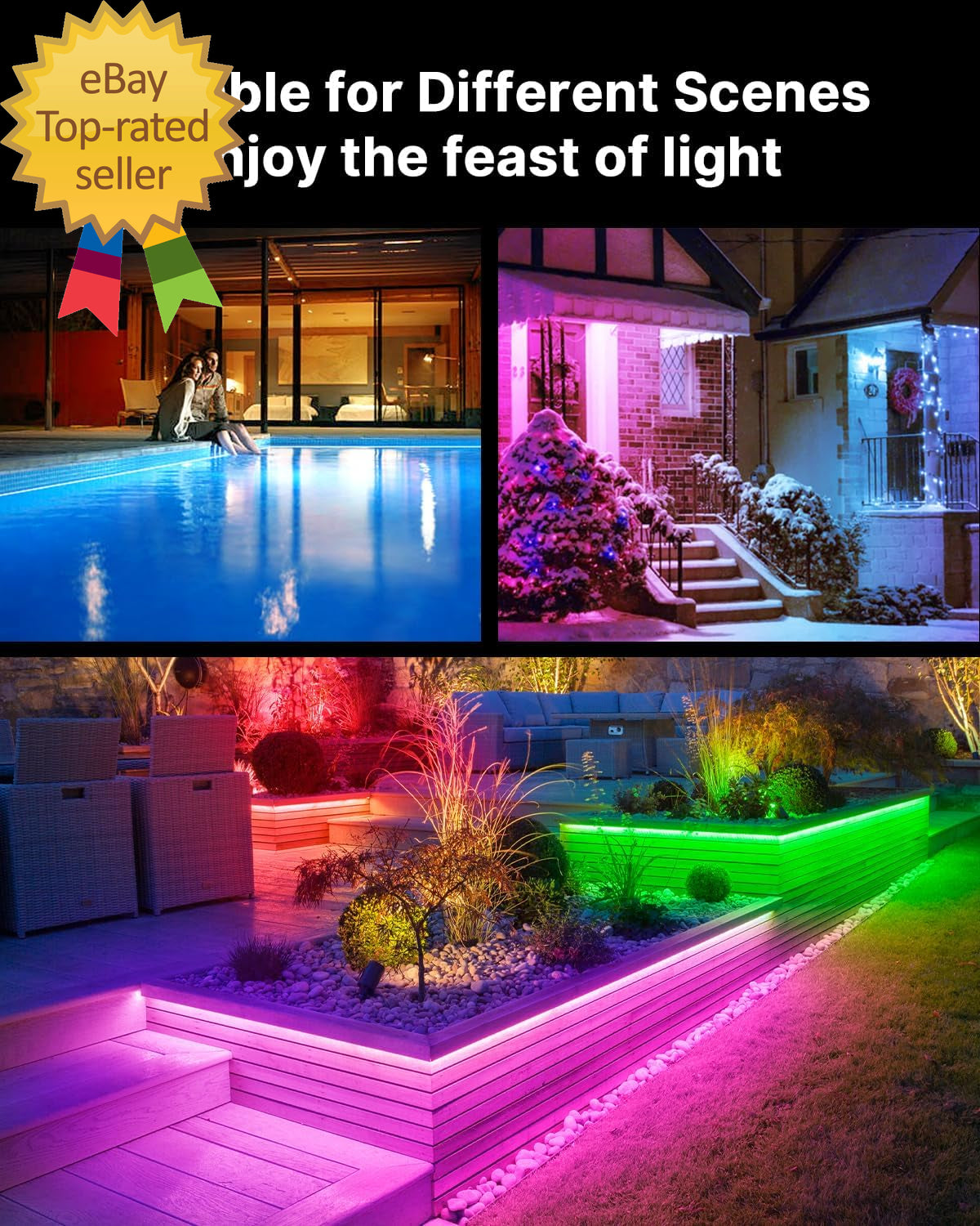 Outdoor LED Strip Lights Waterproof 100FT (2 Rolls of 50Ft) IP67 LED Light Strip