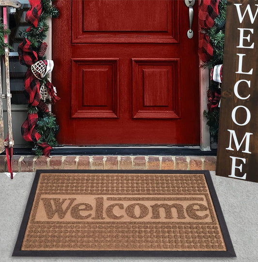 Welcome Mat outside Doormat All Weather Waterproof 18X30 Durable Non-Slip Rubber, Water Absorbent Mud Resistant, Low Profile Indoor Outdoor Front Door Mats, Easy Clean Patio Porch Entrance Home Mat