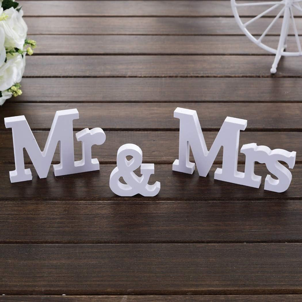 Mr Mrs Sign Letters 3D White Wooden Letters Decoration Wooden Mr and Mrs Letters for Party Wedding Table Decoration Photo Props (White)