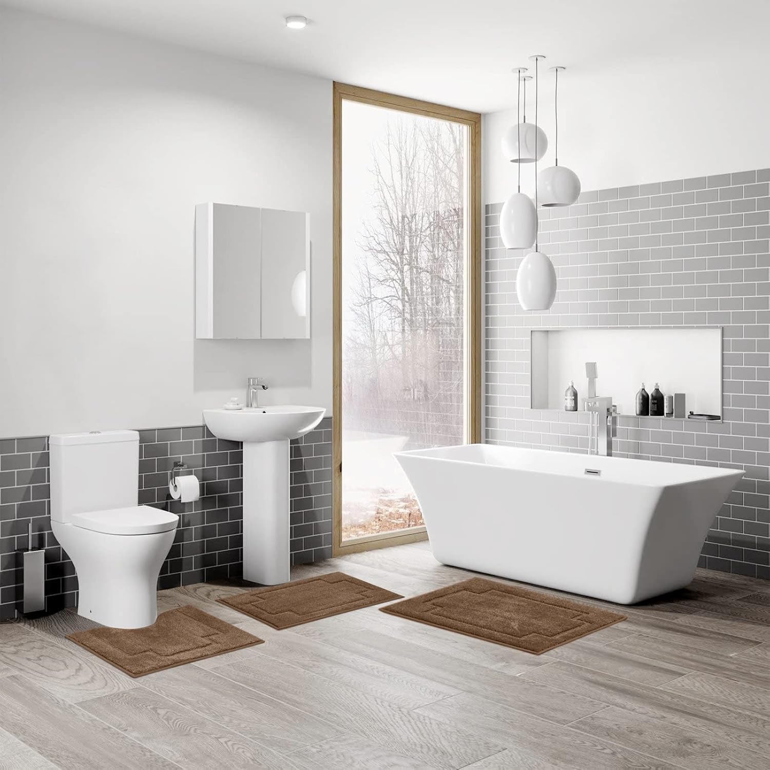 Bath Rugs Set 3 Pieces Bathroom Mat Soft Absorbent Plush Shaggy Soft Floor Non Slip Shower Bath Tub Machine Washable BARK
