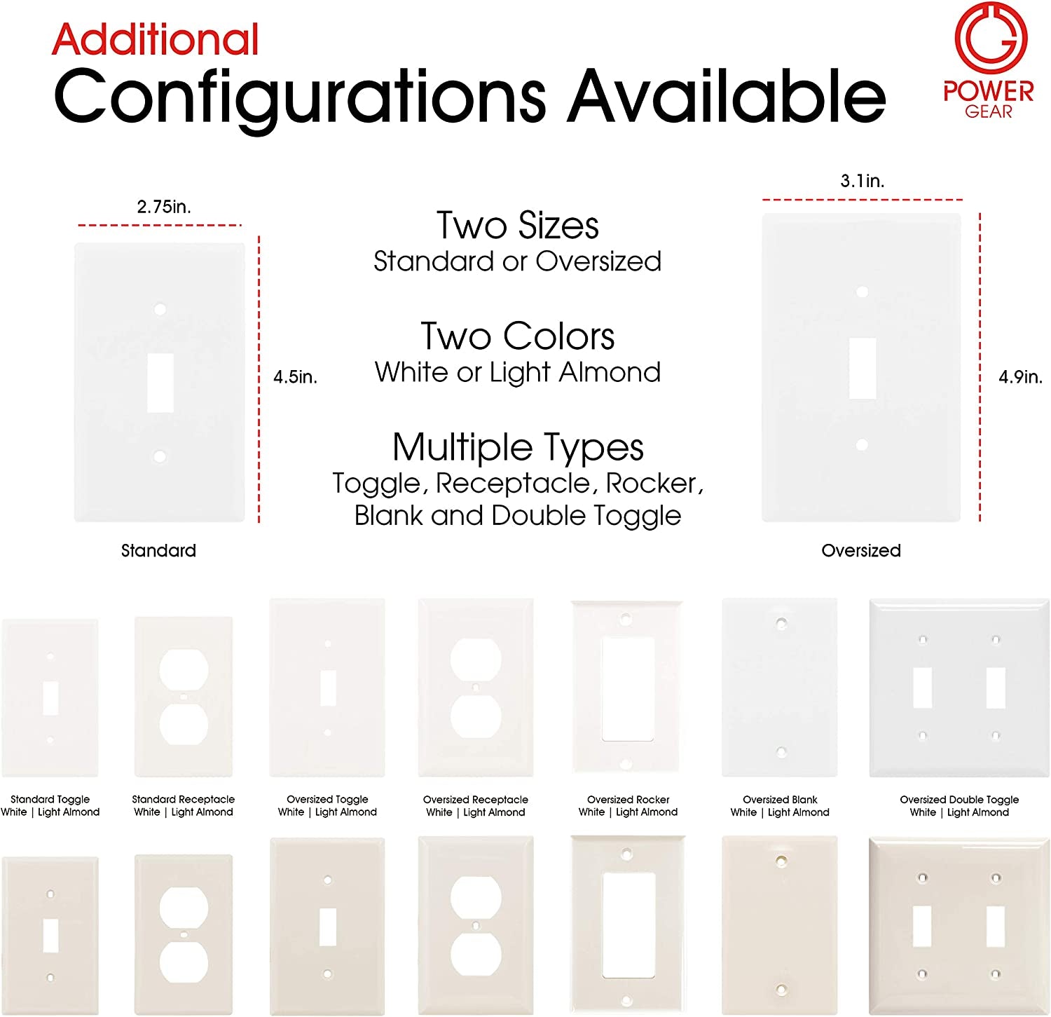 Double Wall Plates Cover, 2 Gang, Light Switch Cover, 0.32" X 4.47", Outlet Covers, Screws Included, White, 44756