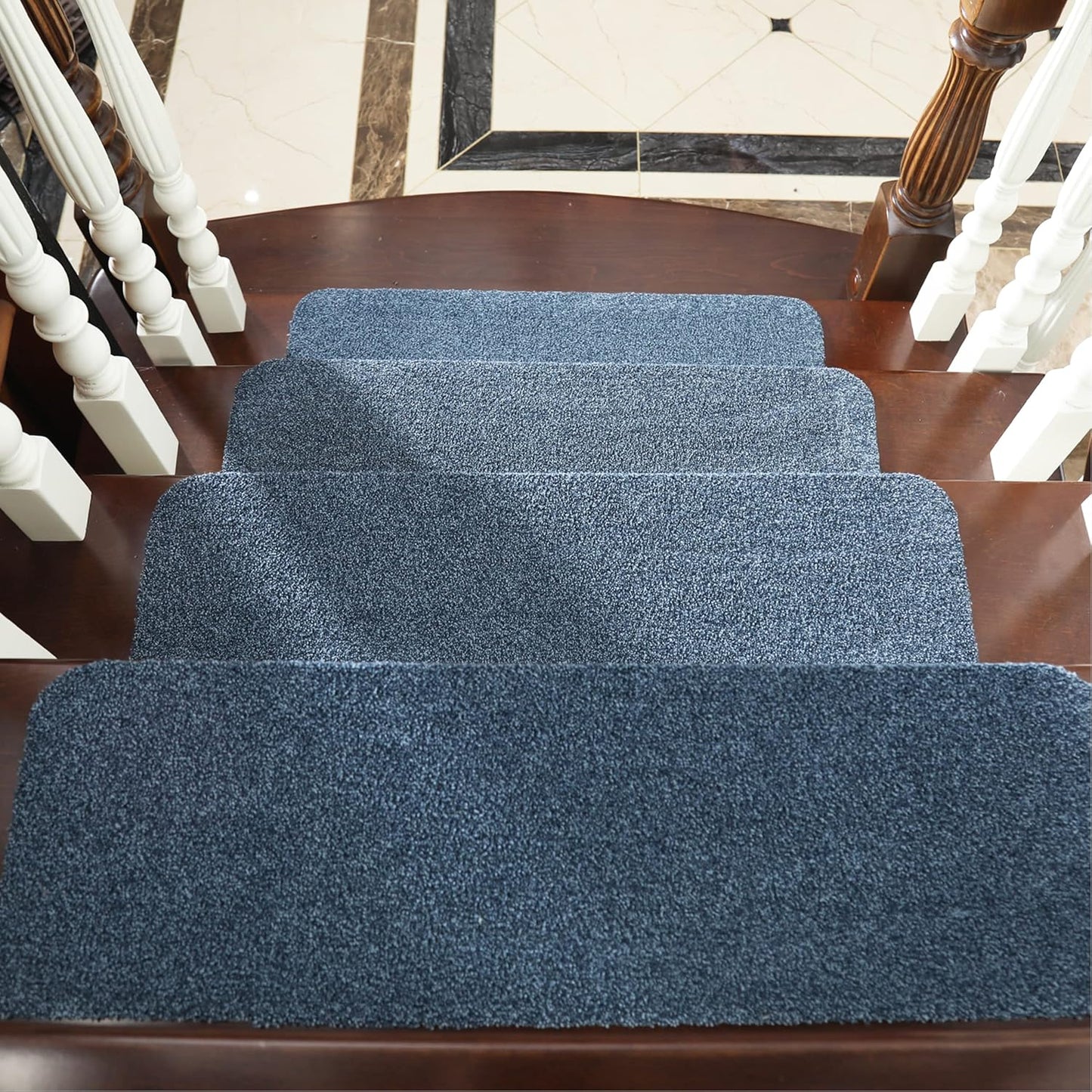Stair Treads Non-Slip 15Pcs Carpet Mat 28Inx9In Indoor Stair Runners for Wooden Steps, Stair Rugs for Kids and Dogs, 100% Polyester TPE Backing Blue,Protect Floor